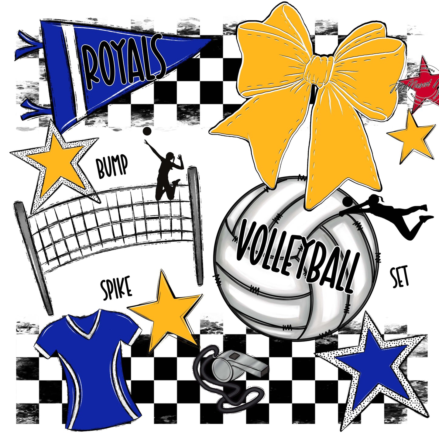 Royals Checkers Volleyball Design-Royal Blue & Yellow