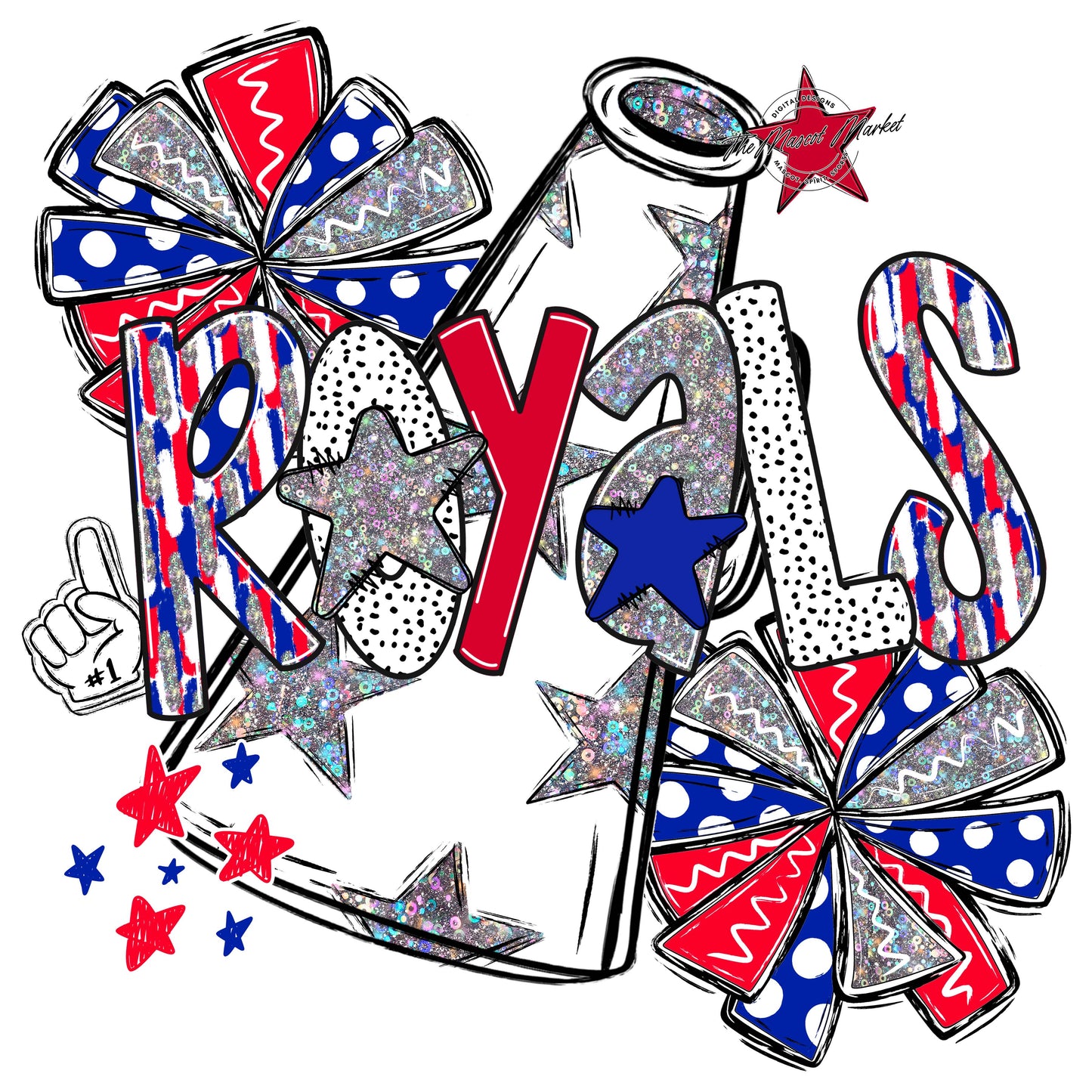 Royals Cheer Megaphone Scrape-Royal Blue & Red