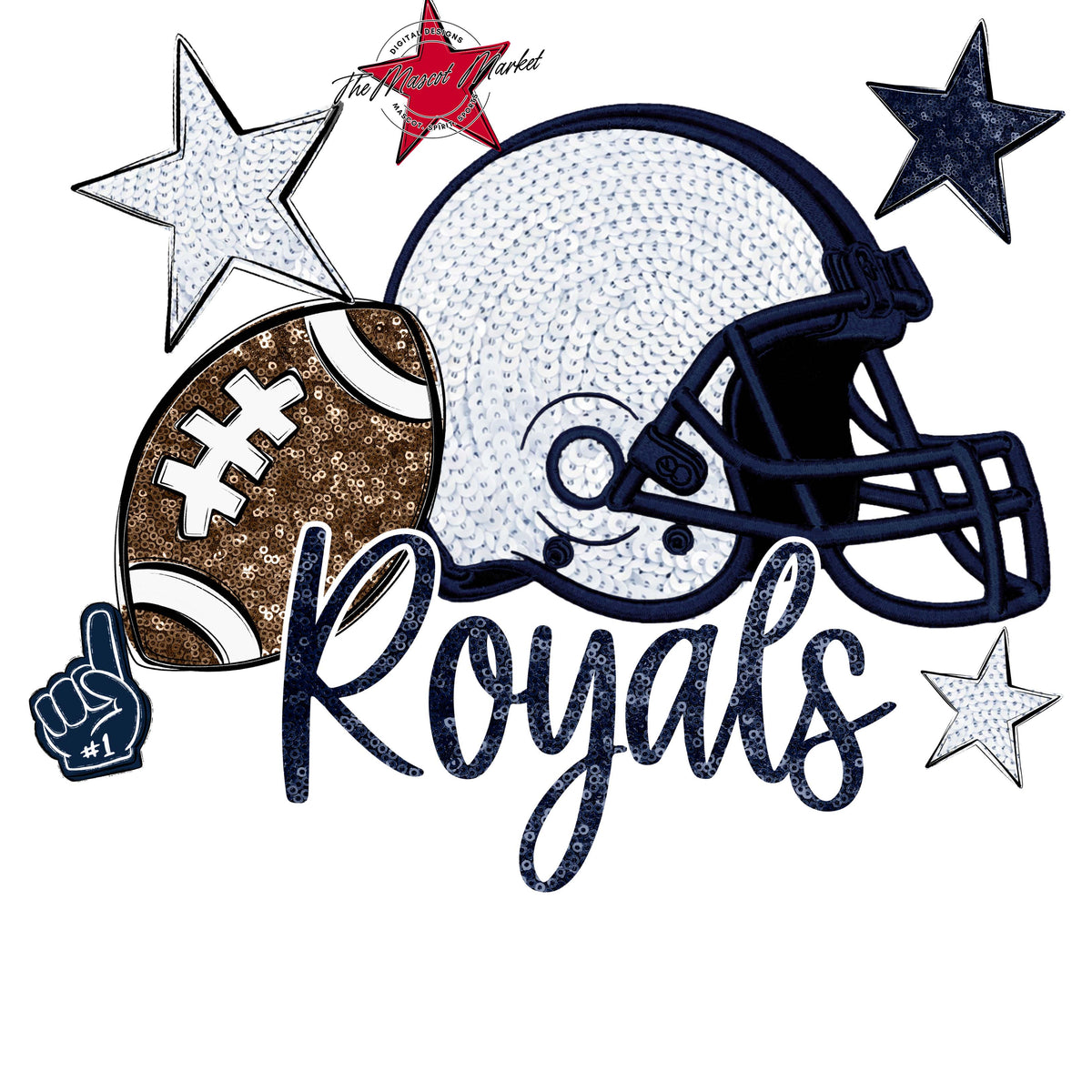 Royals Football Embroidered Sequins Design-Navy