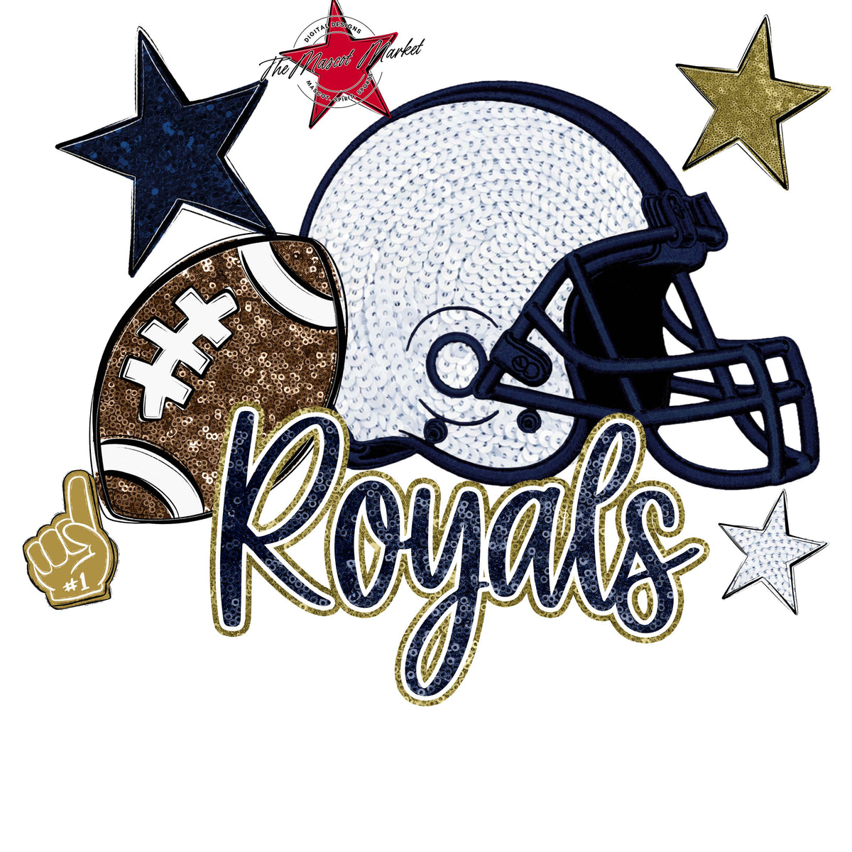 Royals Football Embroidered Sequins Design-Navy & Gold