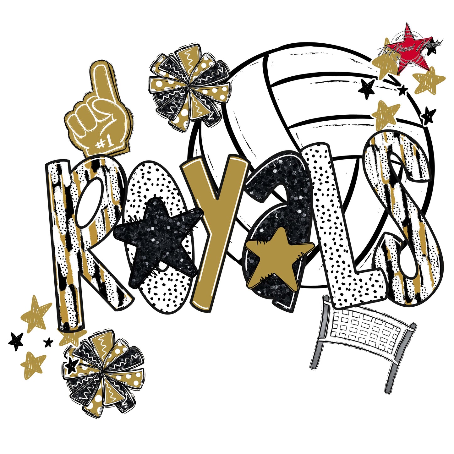 Royals Volleyball Scrape-Gold