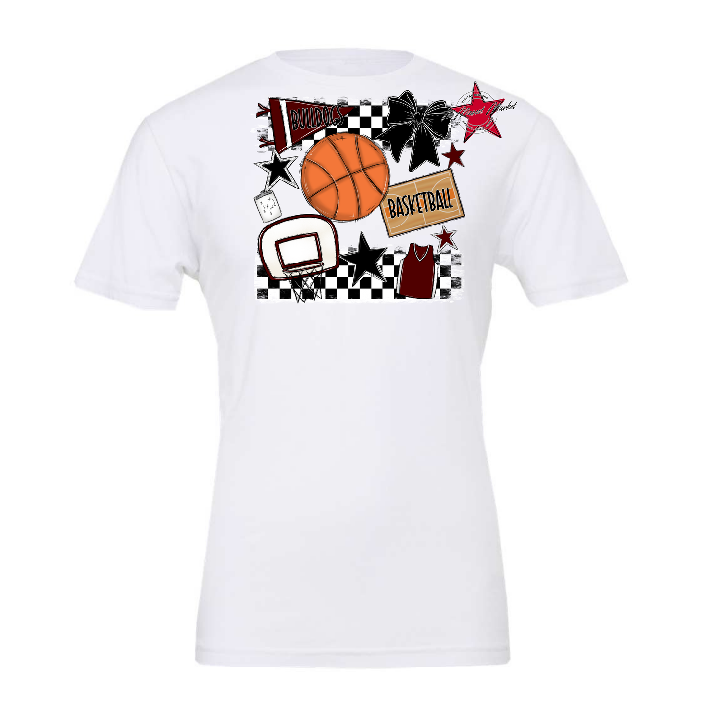 Bulldogs Checkers Basketball Spirit Design-Maroon