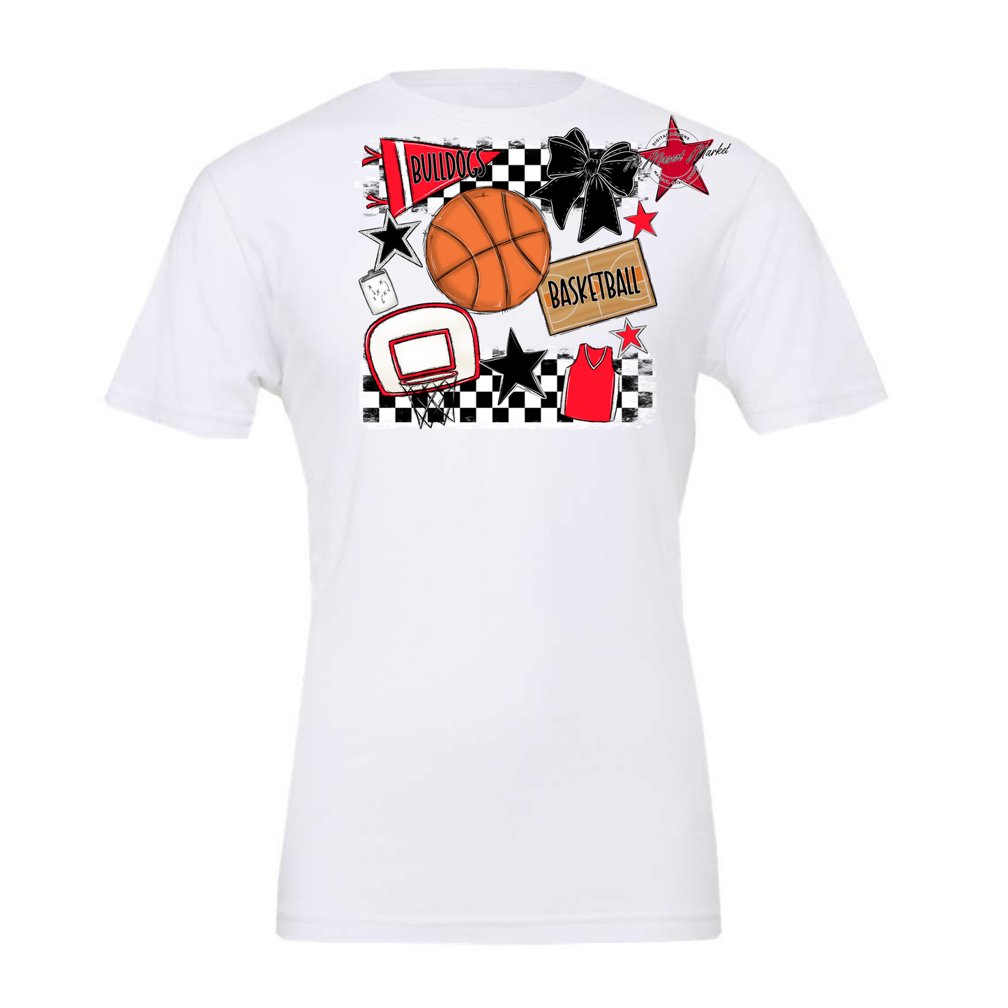 Bulldogs Checkers Basketball Spirit Design-Bright Red