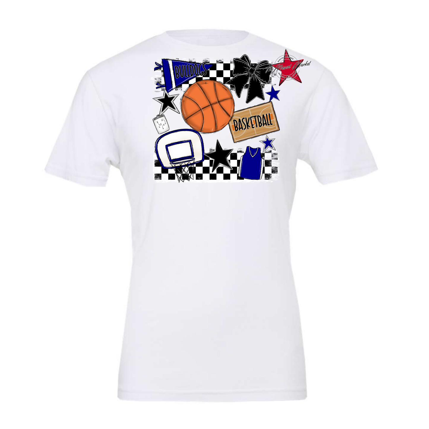 Bulldogs Checkers Basketball Spirit Design-Blue