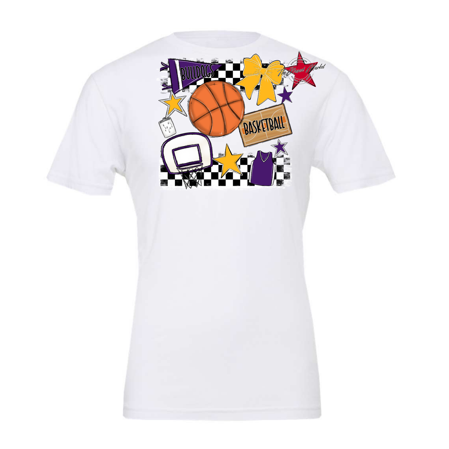 Bulldogs Checkers Basketball Spirit Design-Purple-Yellow