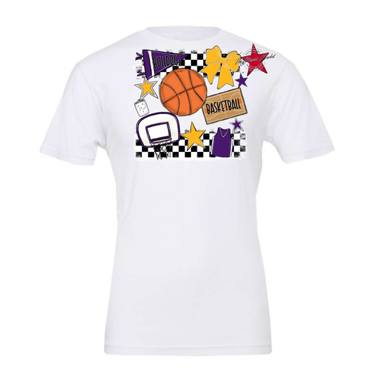 Bulldogs Checkers Basketball Spirit Design-Purple-Yellow