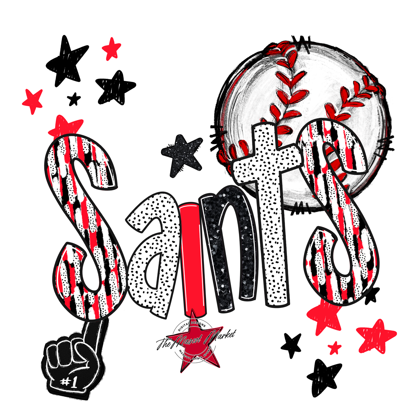 Saints Baseball Scrape-Bright Red