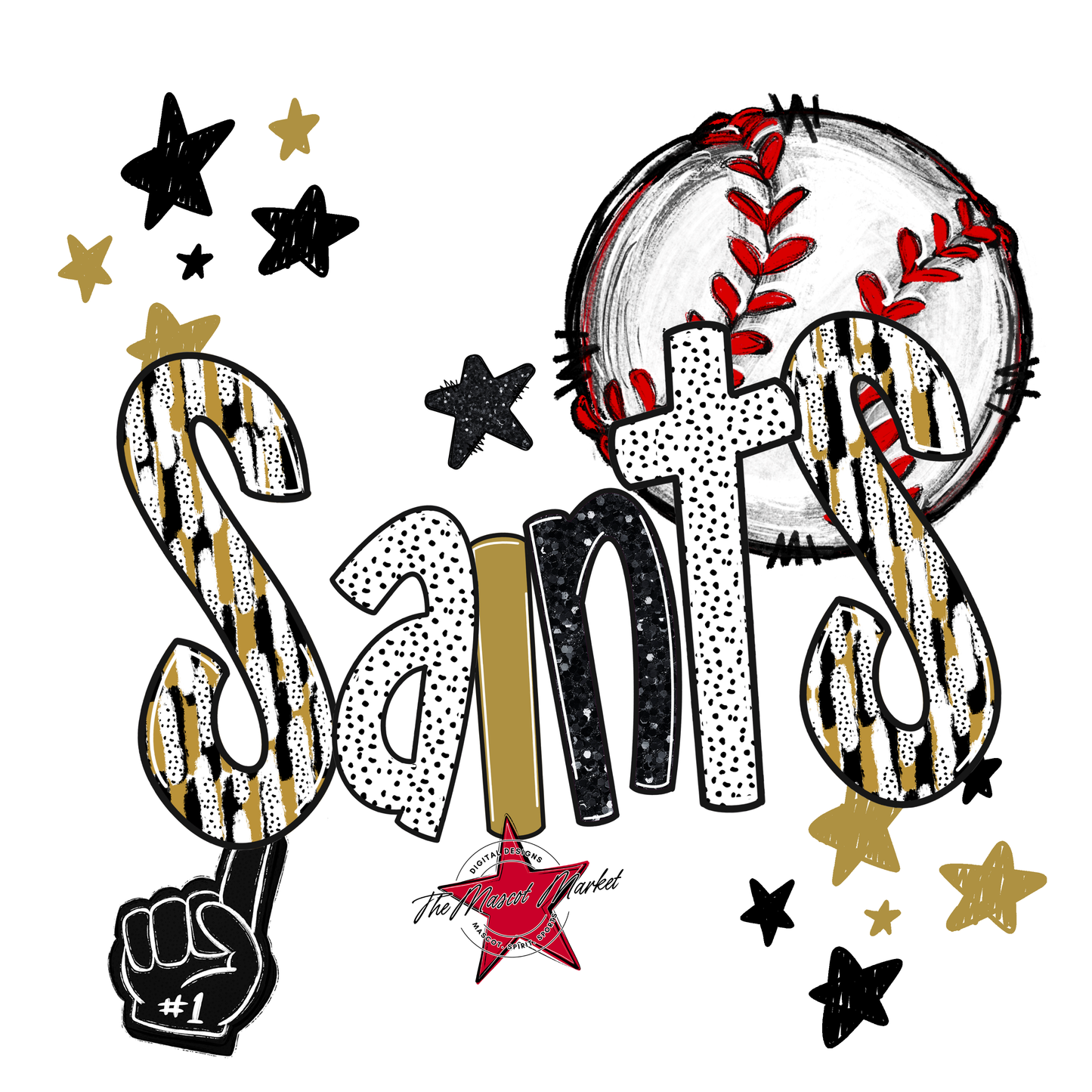 Saints Baseball Scrape-Gold