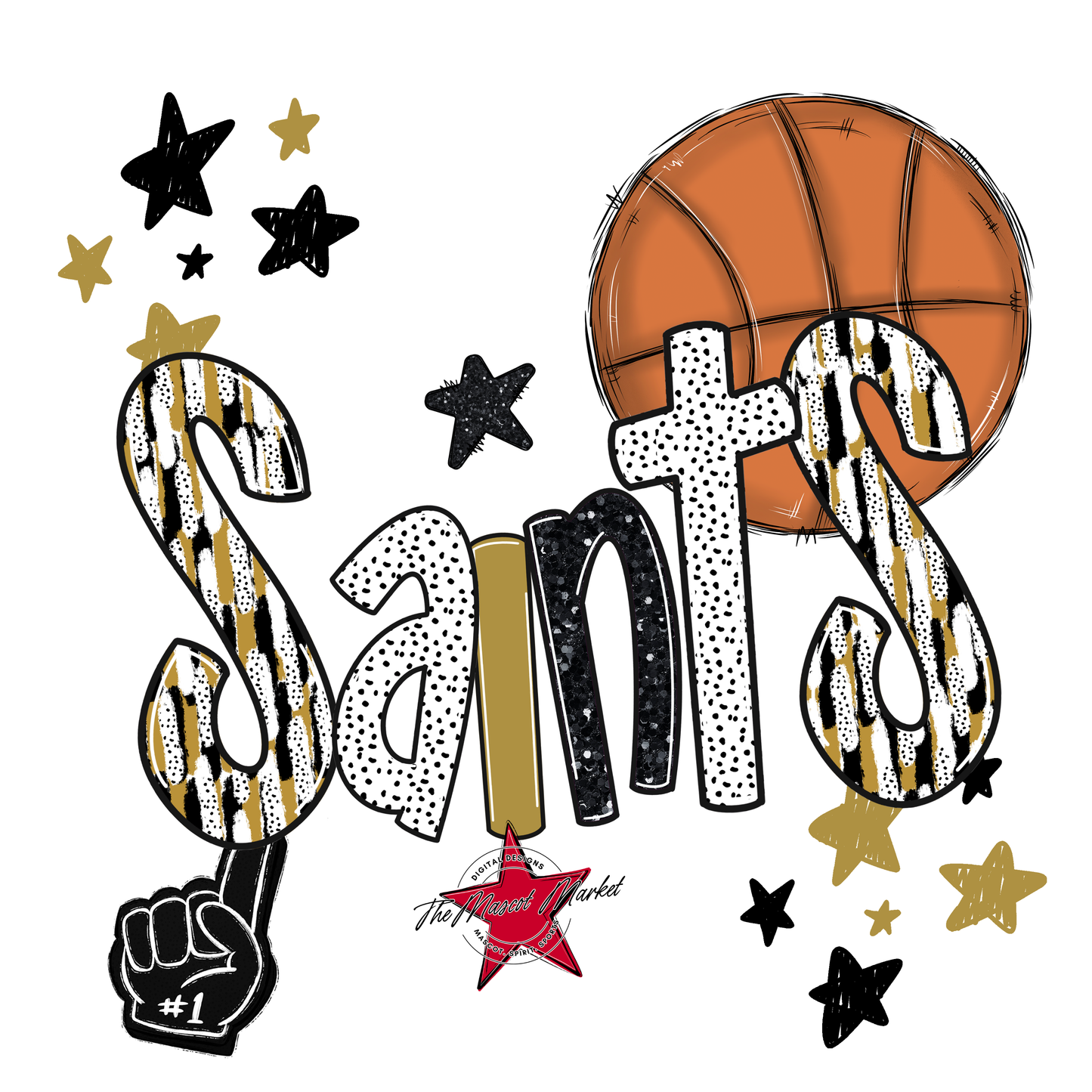 Saints Basketball Scrape-Gold