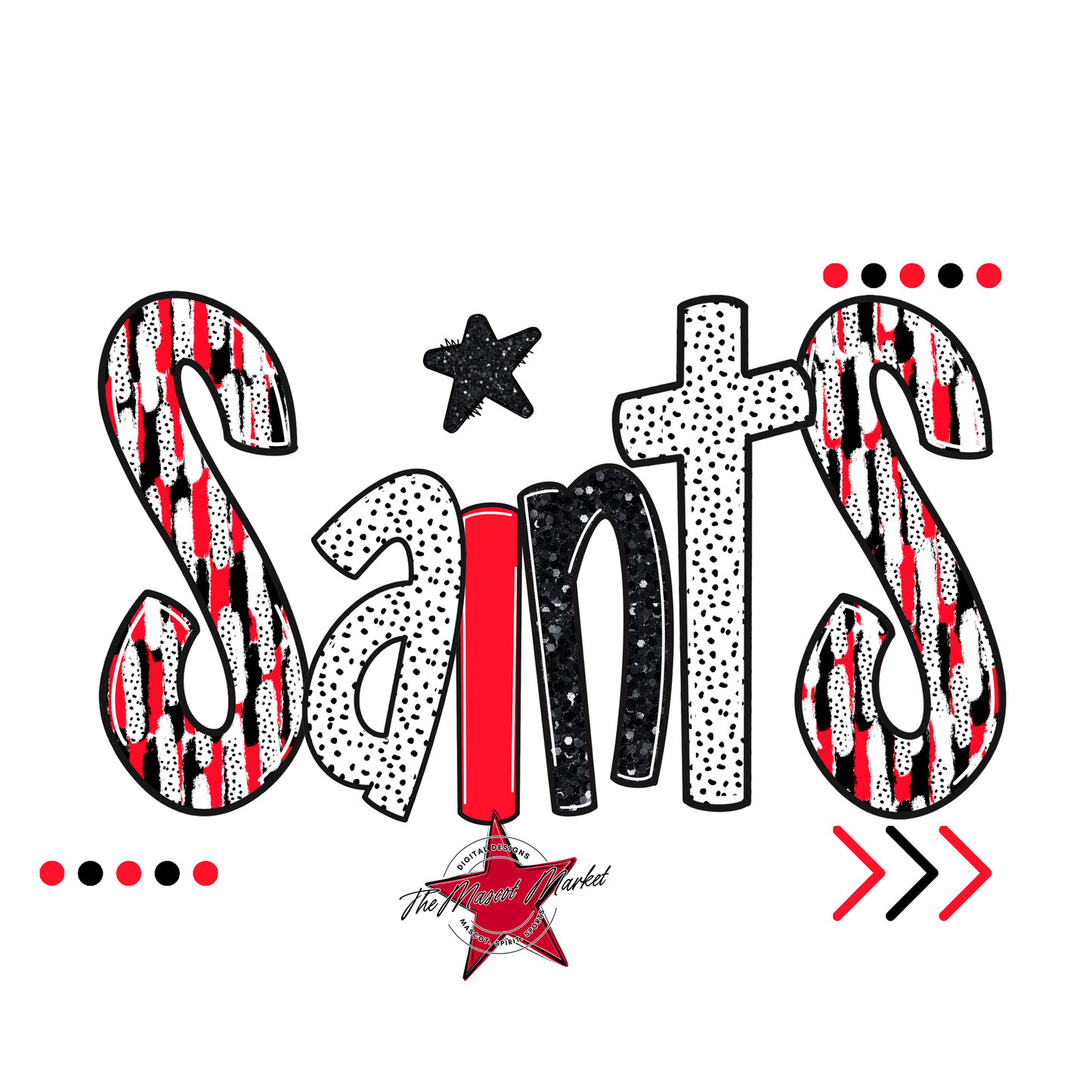Saints Brushstroke Alpha w Arrows-Bright Red