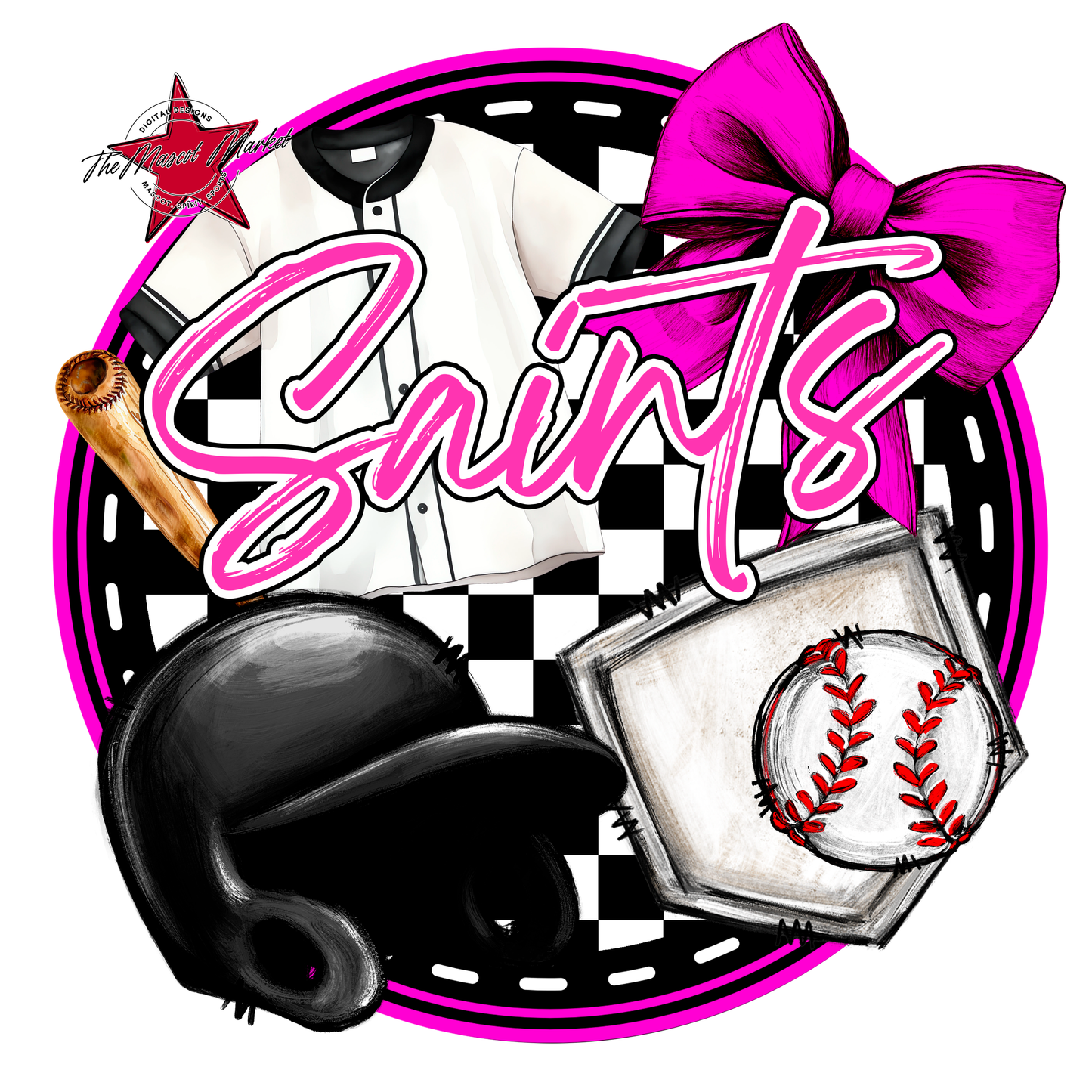 Saints Circle Baseball Design-Pink