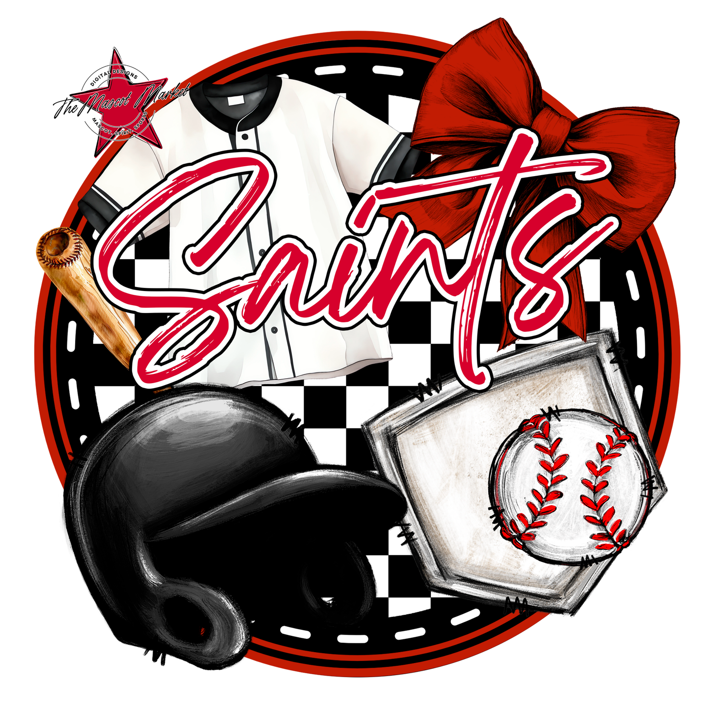 Saints Circle Baseball Design-Red
