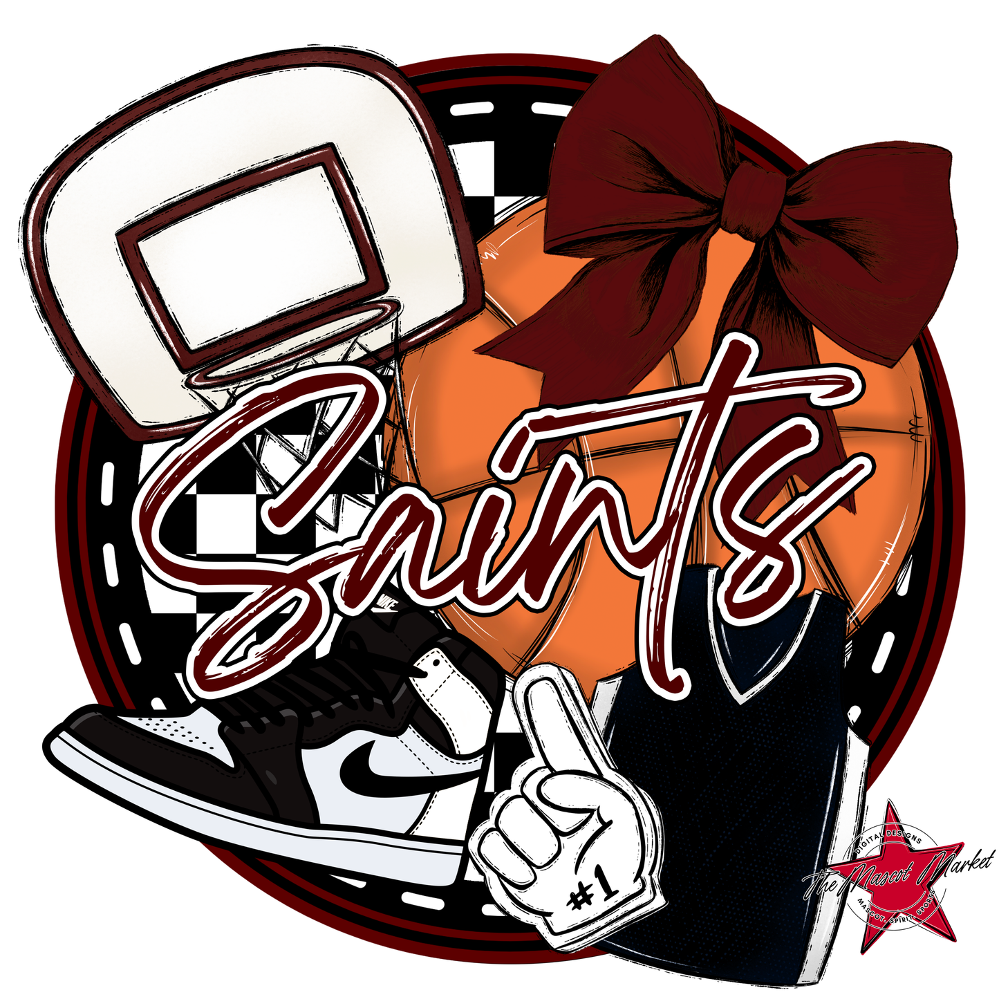 Saints Circle Basketball Design-Maroon