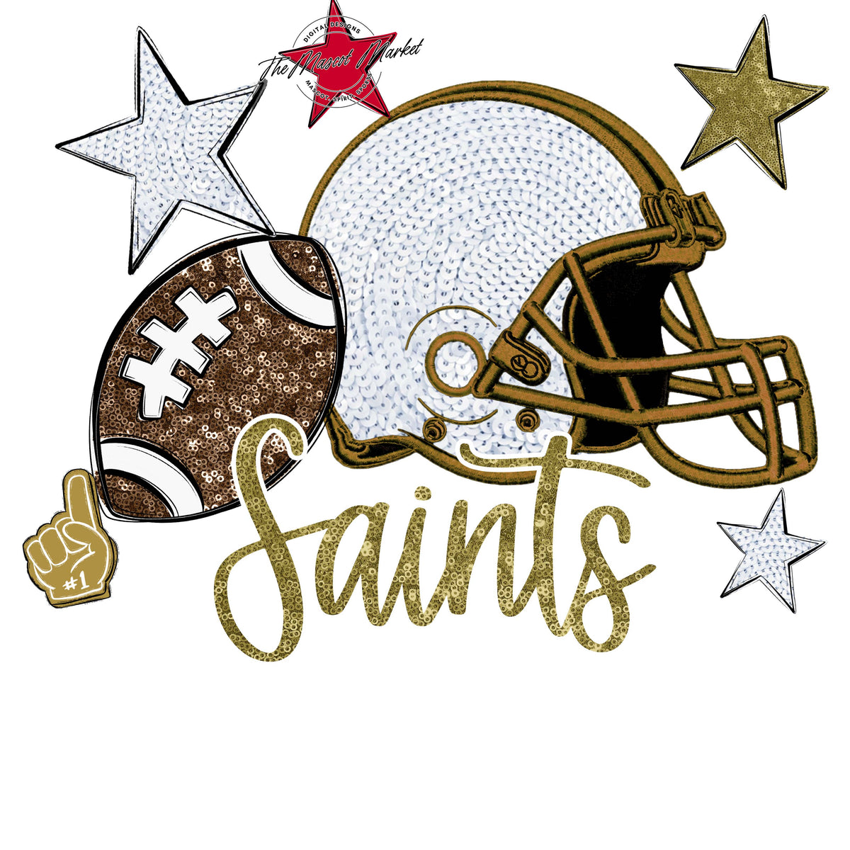 Saints Football Embroidered Sequins Design-Gold