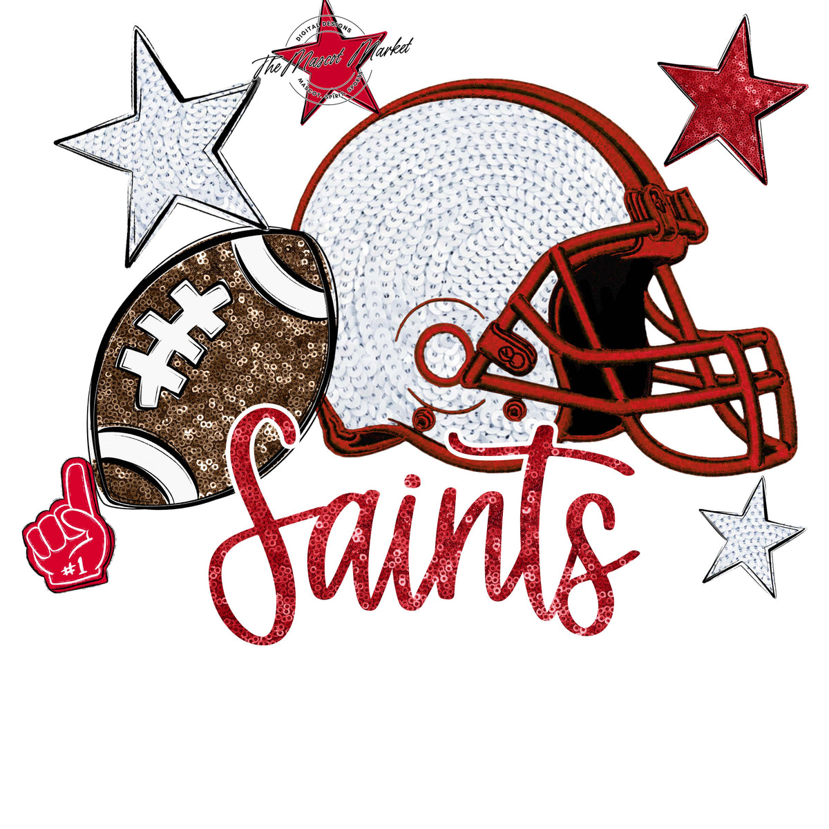 Saints Football Embroidered Sequins Design-Red