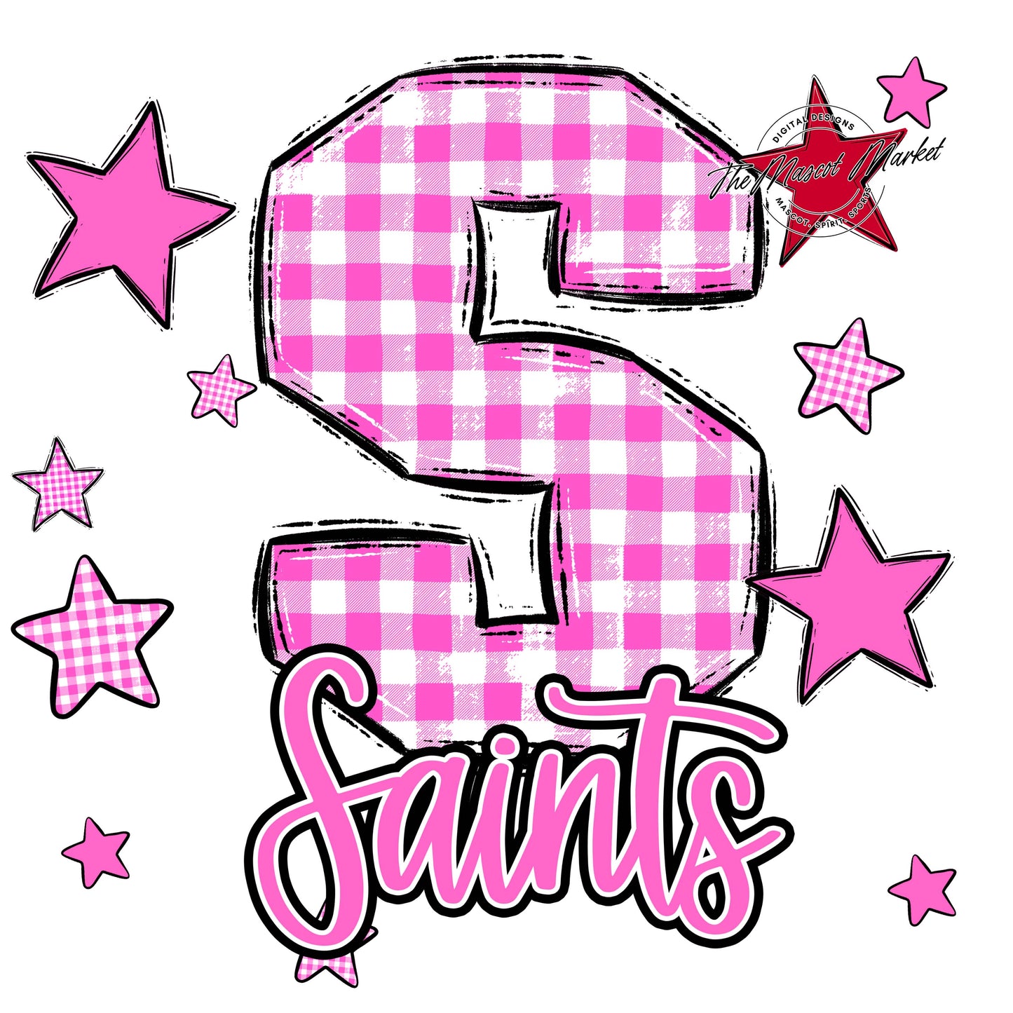 Saints Plaid Star Design-Baby Pink