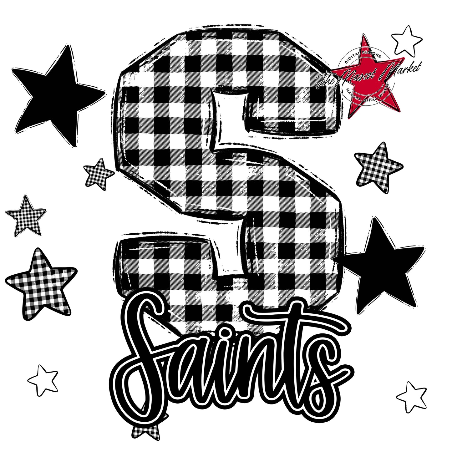 Saints Plaid Star Design-Black