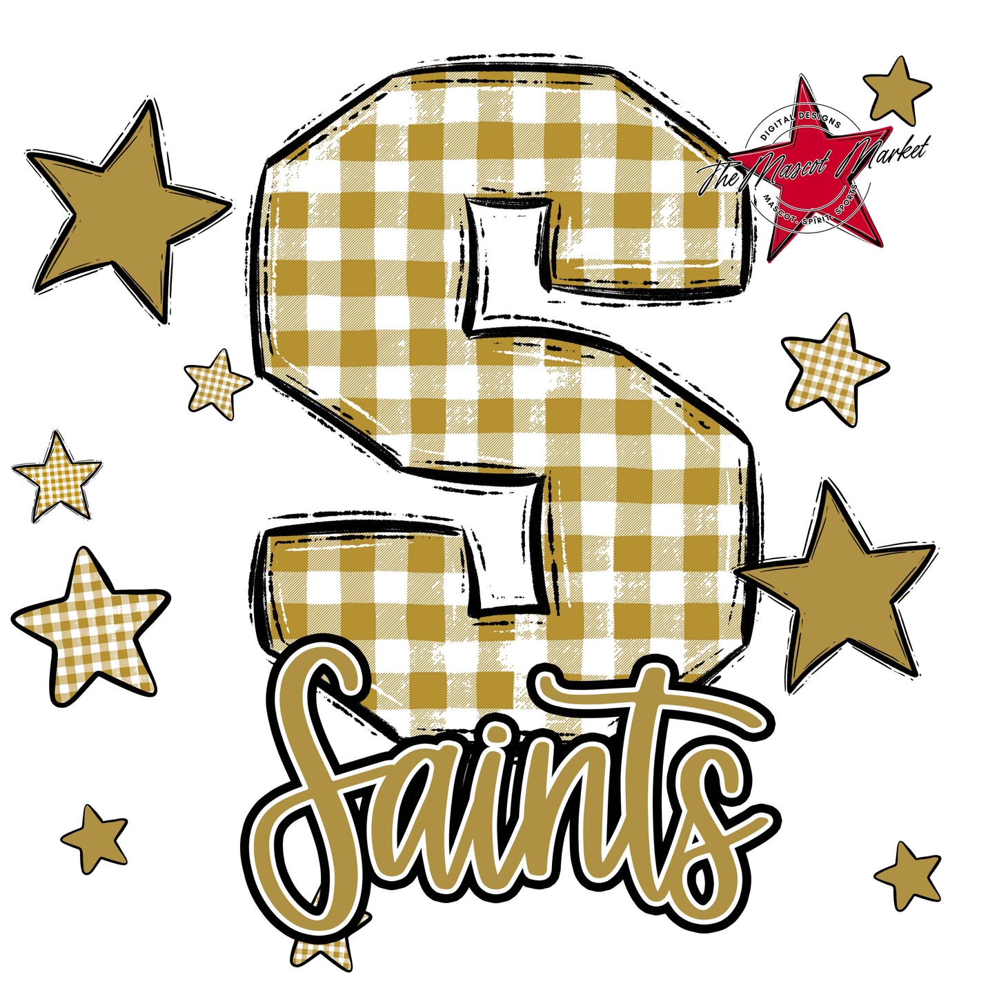 Saints Plaid Star Design-Gold