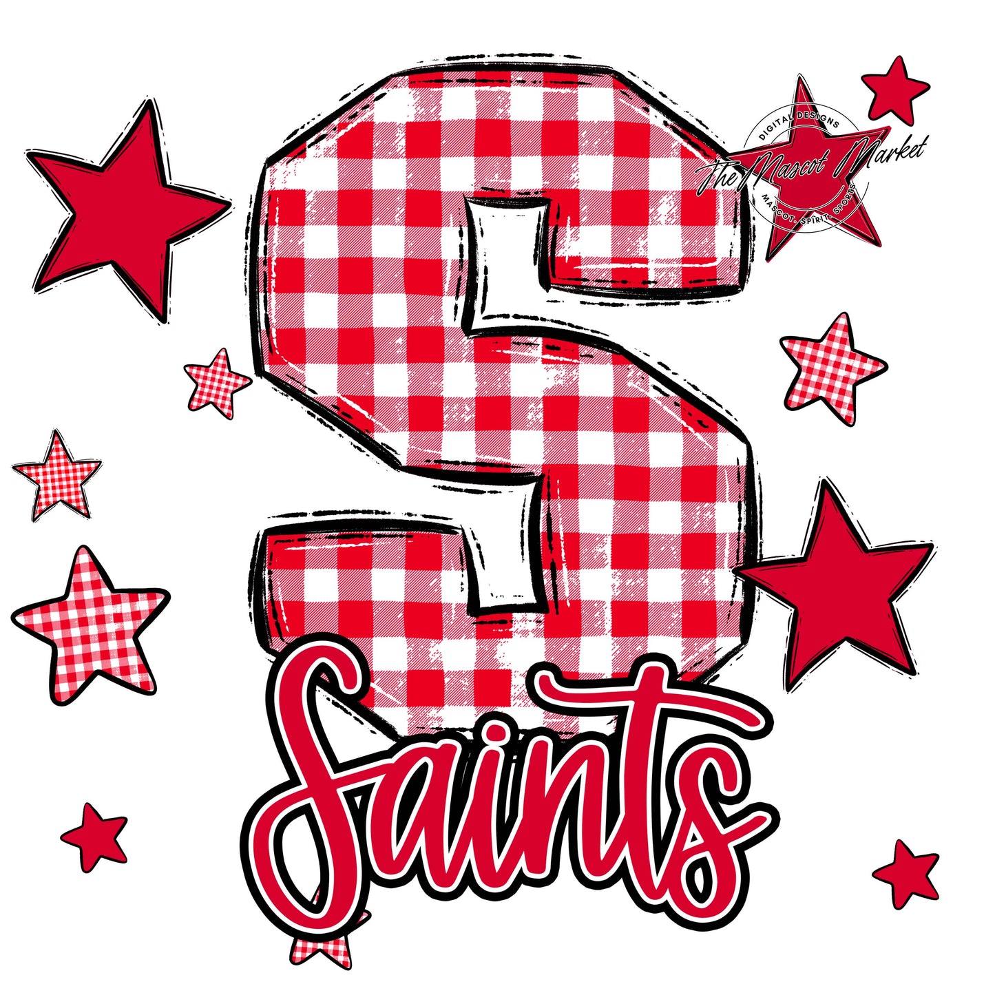 Saints Plaid Star Design-Red