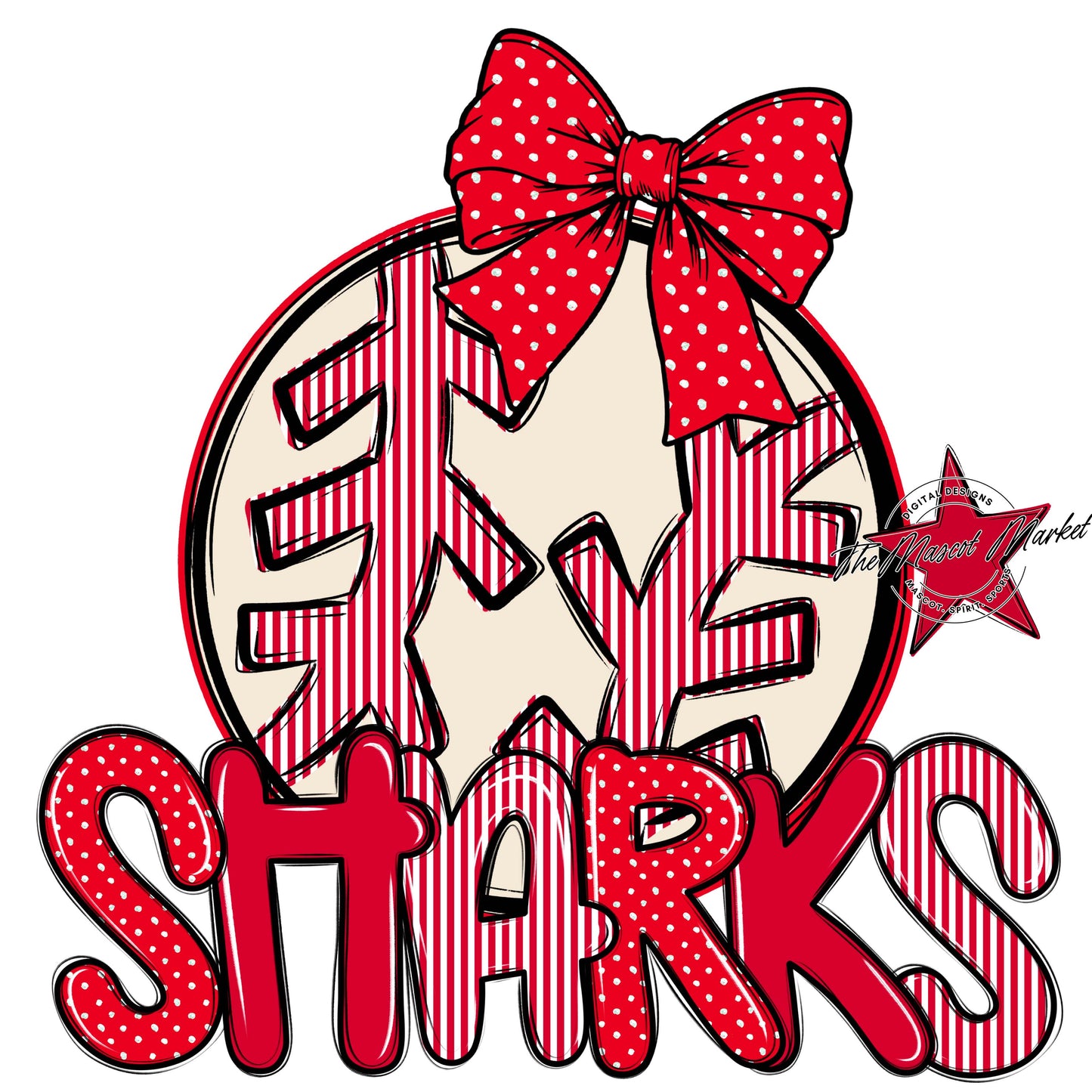 Sharks Baseball-Softball Spirit Design-Red