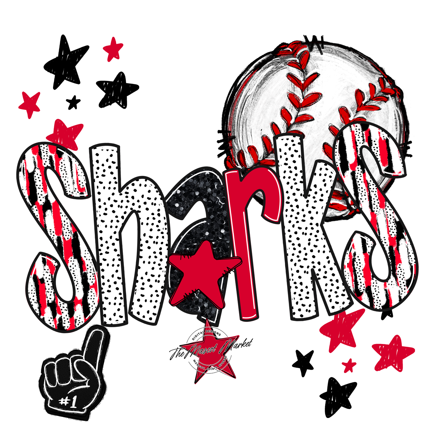 Sharks Baseball Scrape-Red