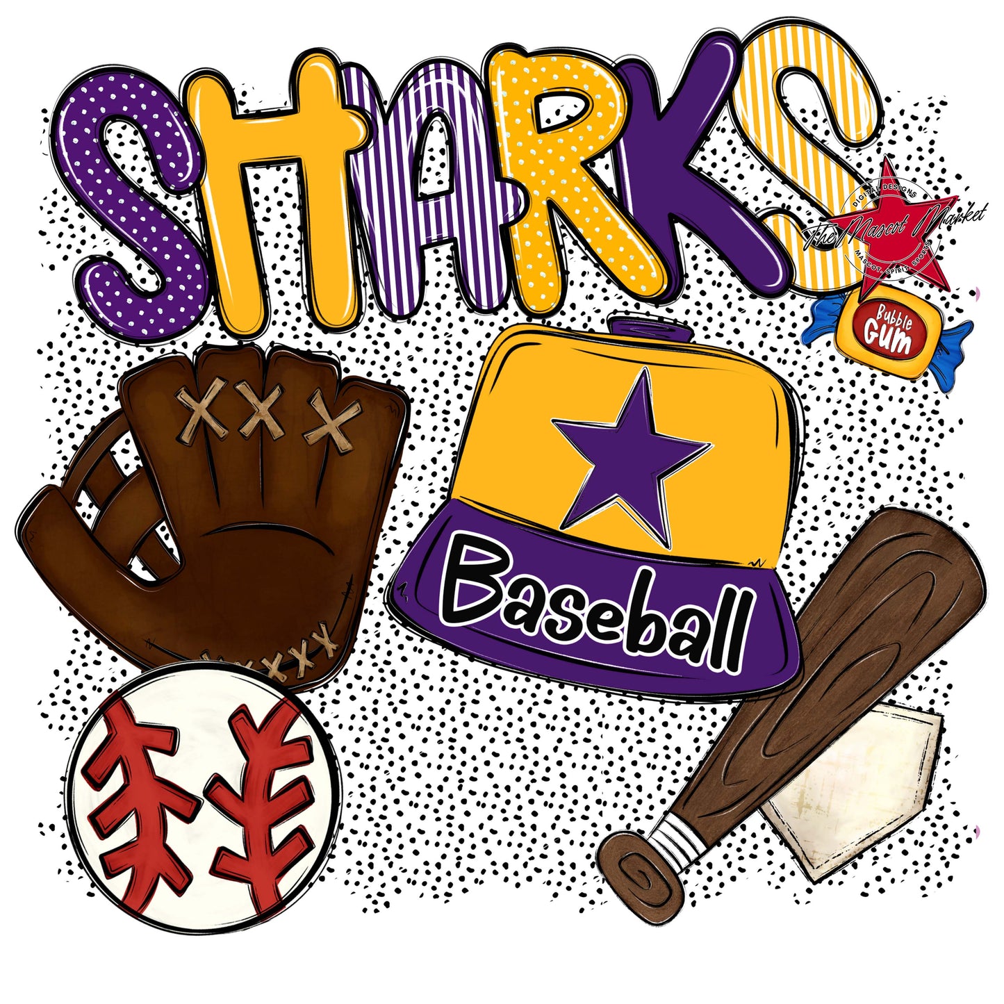 Sharks Baseball Spirit-Purple & Yellow