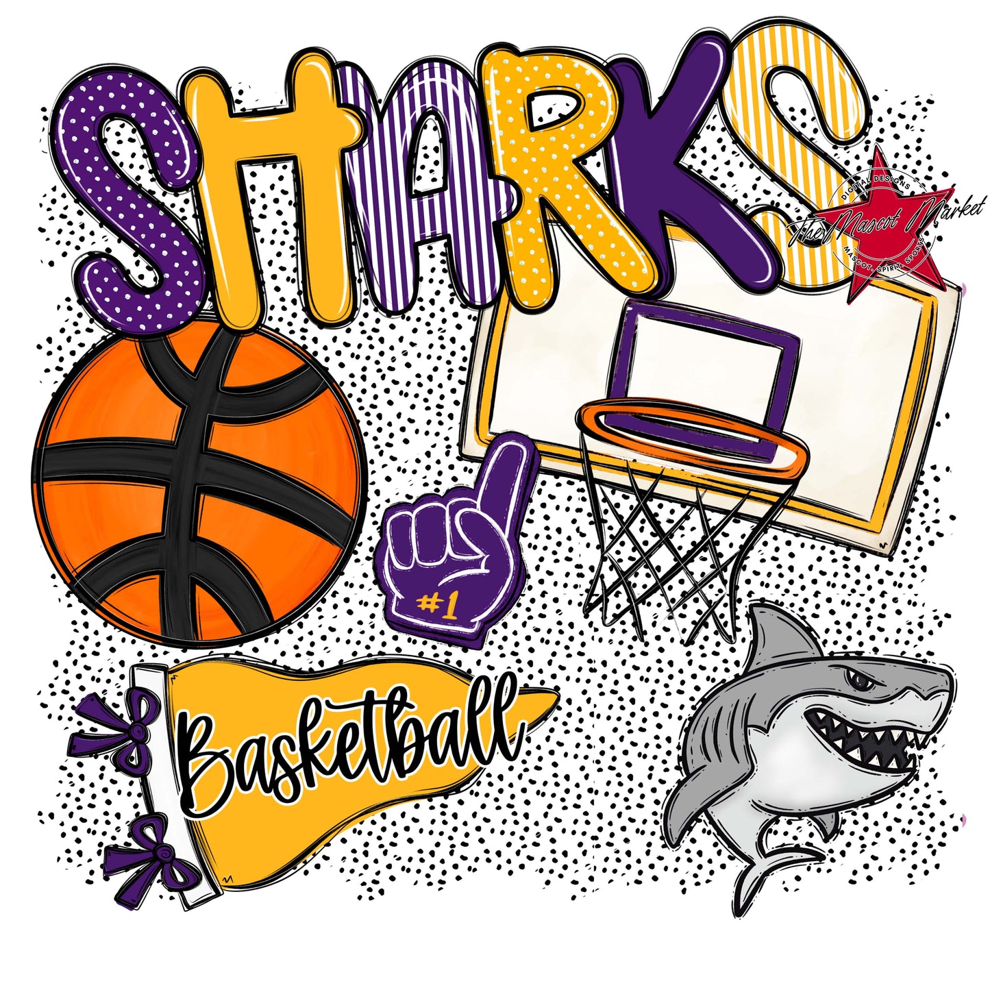 Sharks Basketball Spirit-Purple & Yellow