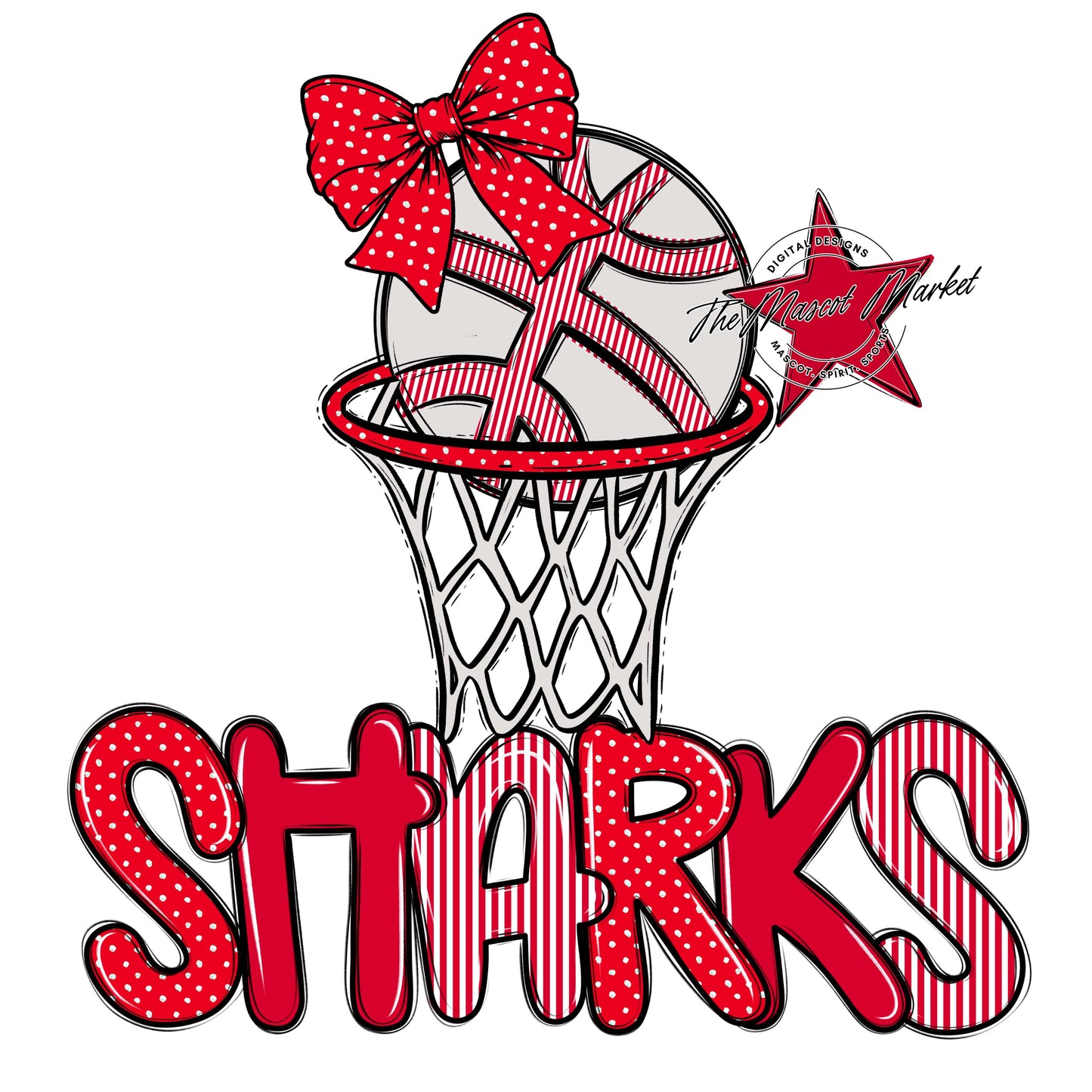 Sharks Basketball Spirit Design-Red