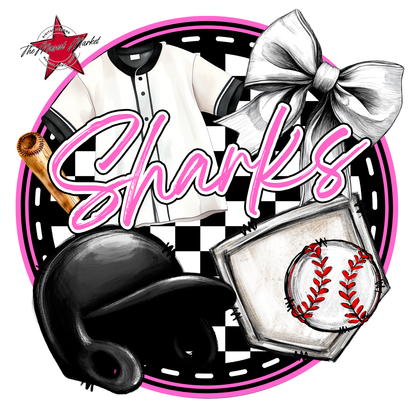 Sharks Circle Baseball Design-Baby Pink