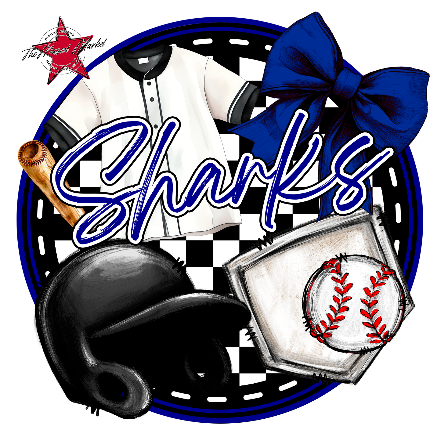 Sharks Circle Baseball Design-Blue