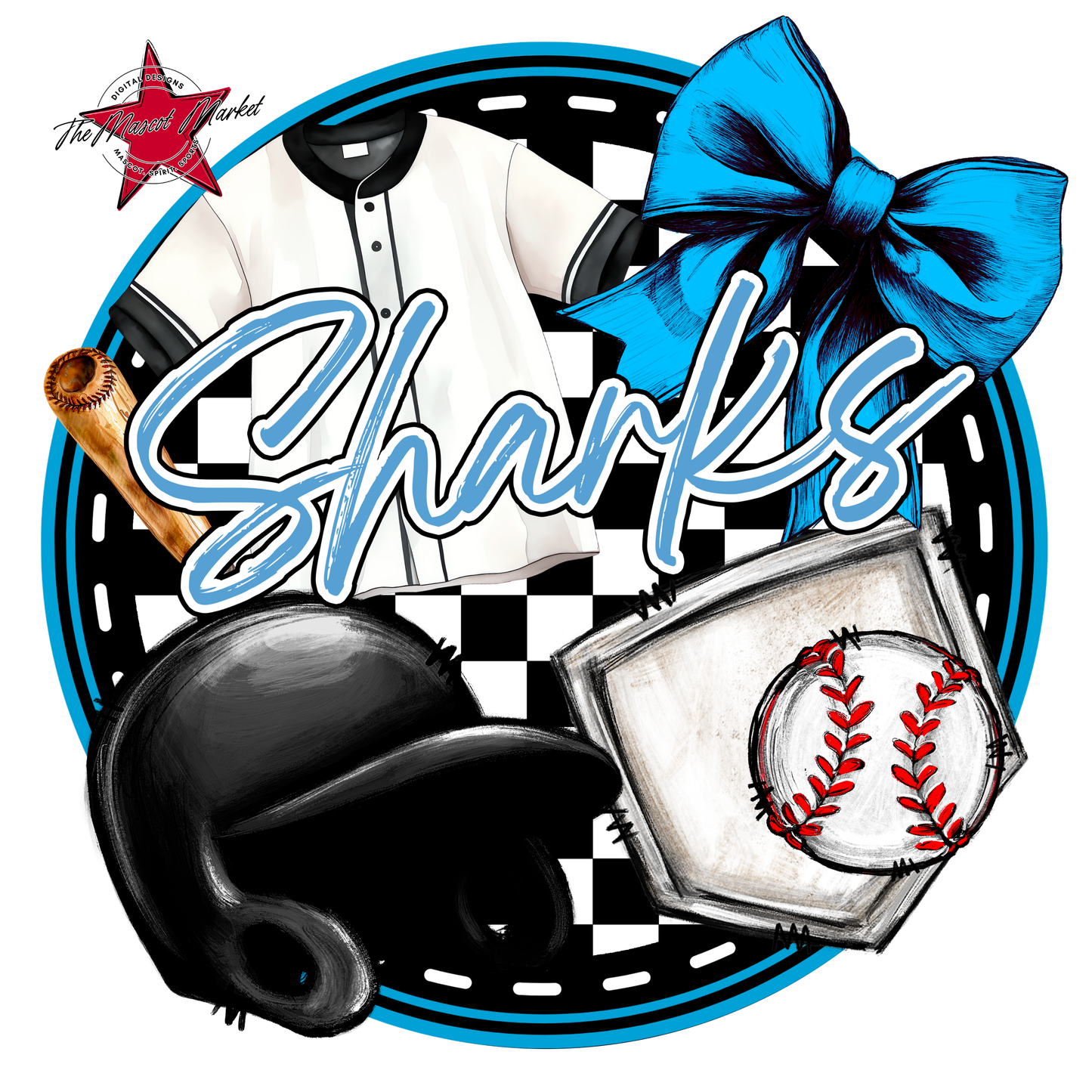 Sharks Circle Baseball Design-Carolina Blue