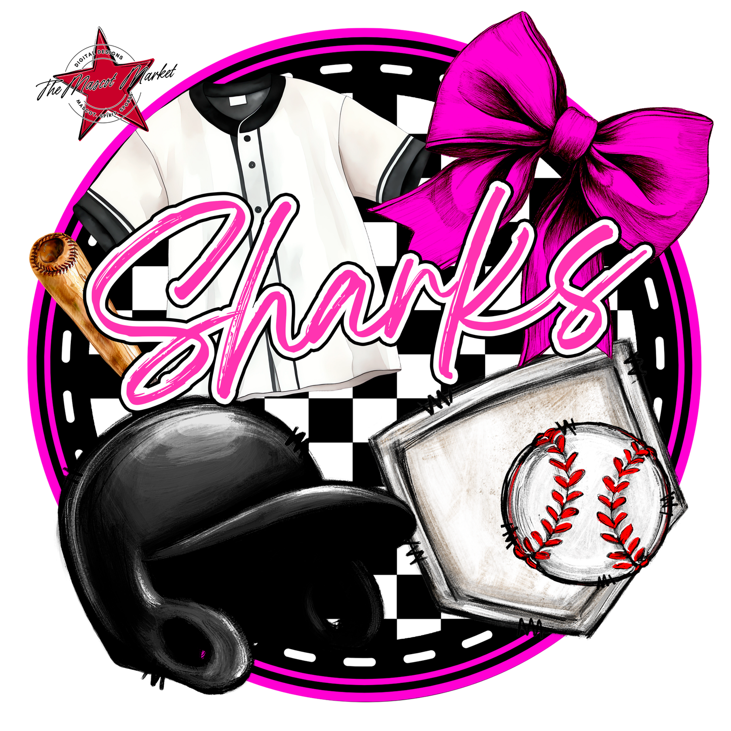 Sharks Circle Baseball Design-Pink