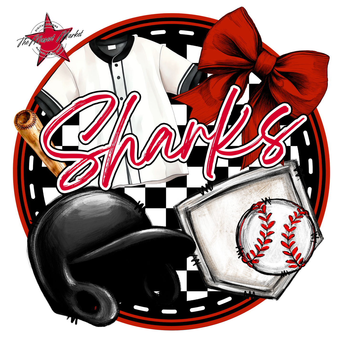Sharks Circle Baseball Design-Red