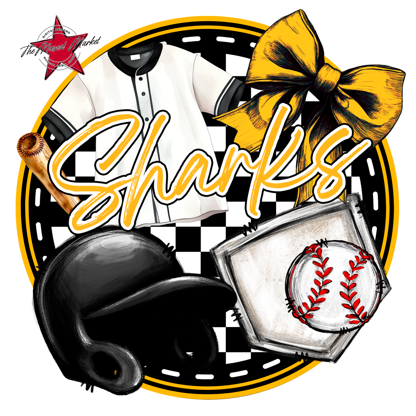 Sharks Circle Baseball Design-Yellow