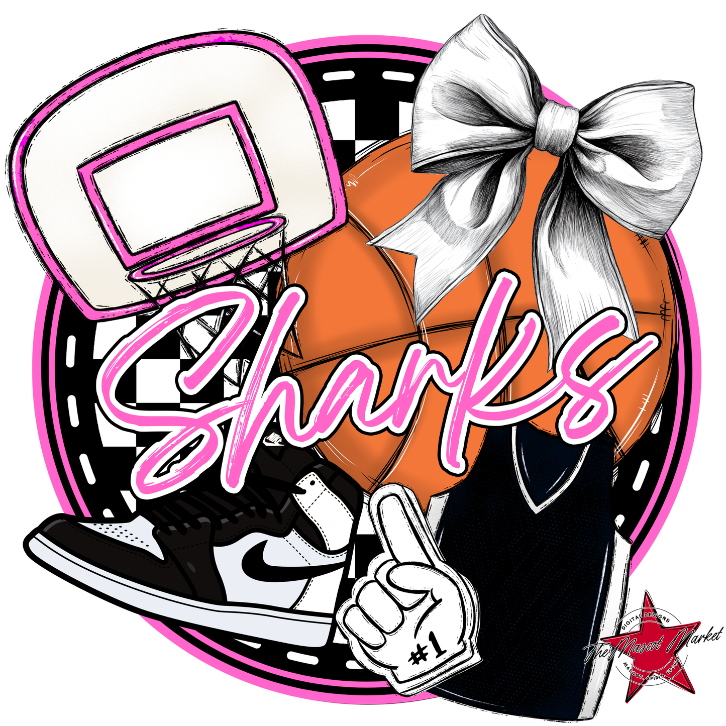 Sharks Circle Basketball Design-Baby Pink
