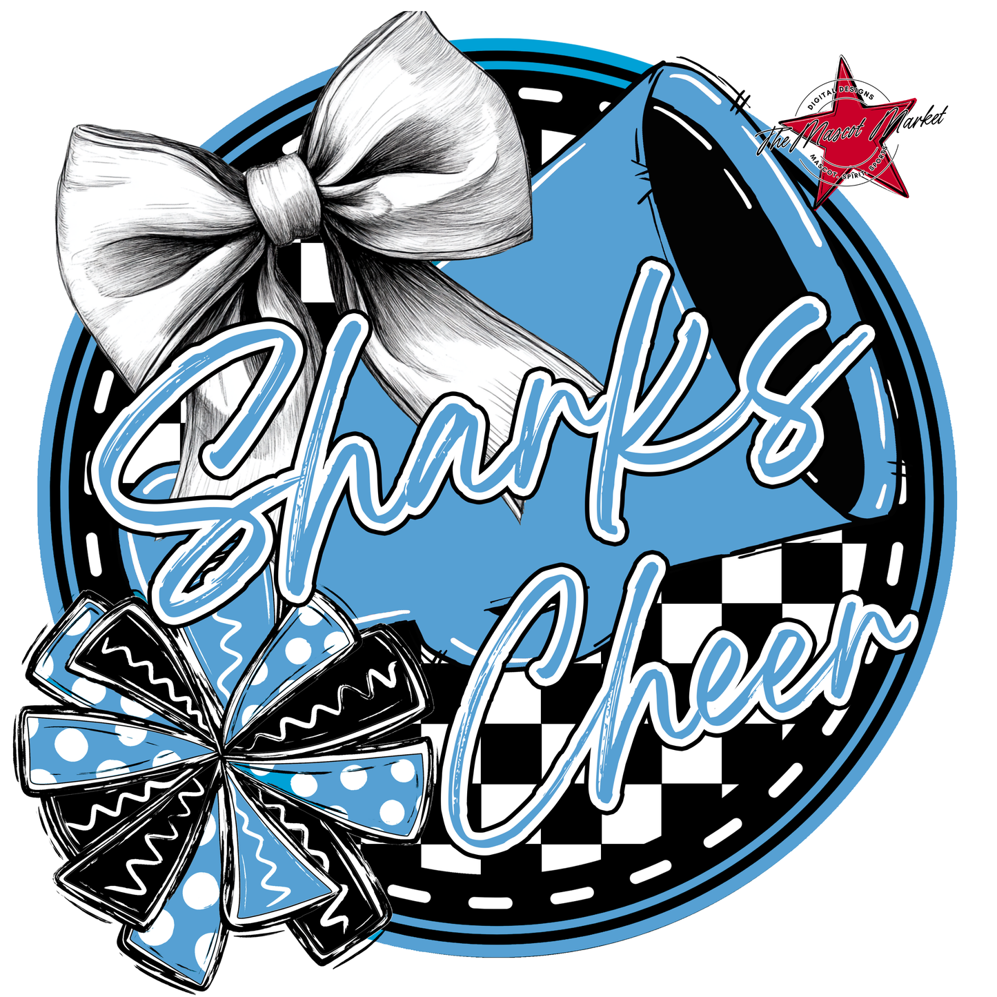 Sharks Circle Cheer Design-Carolina Blue