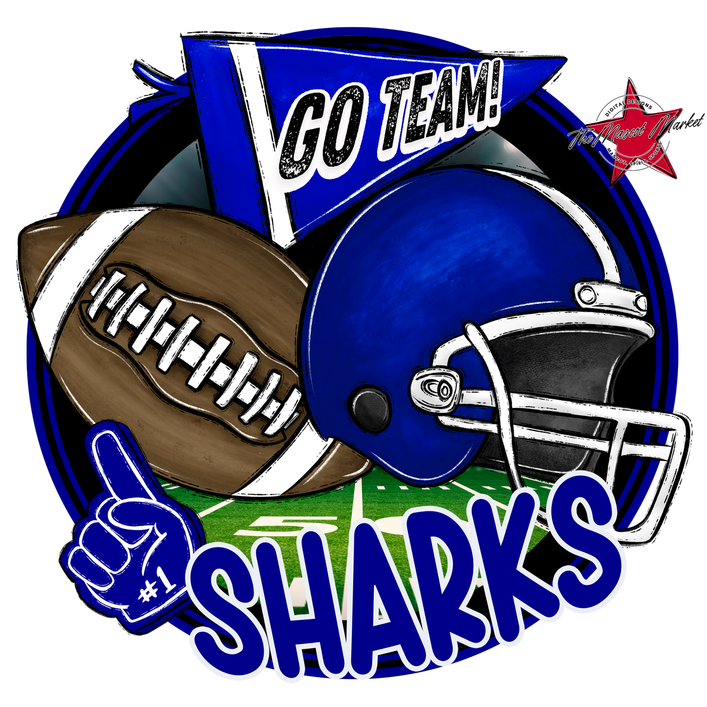 Sharks Circle Football Design-Blue