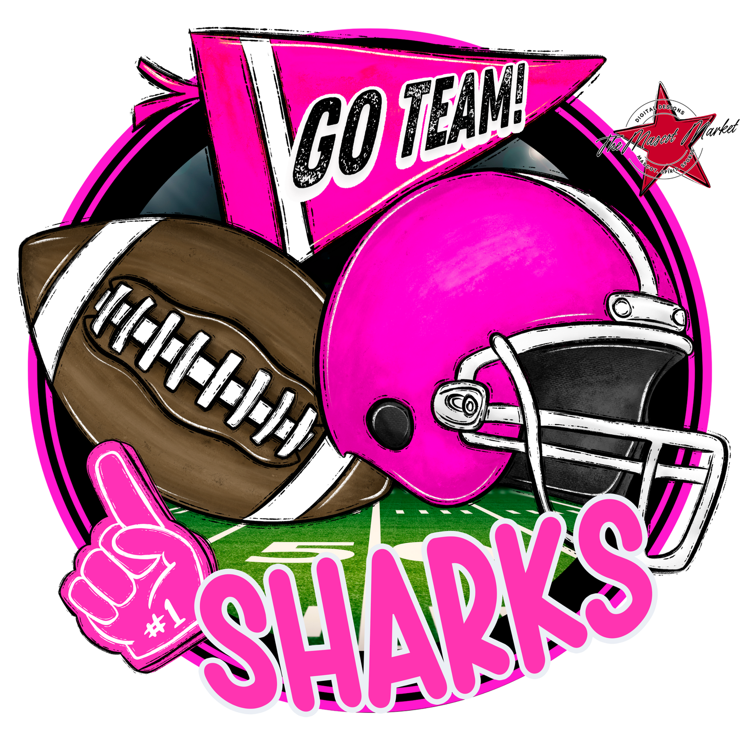 Sharks Circle Football Design-Pink