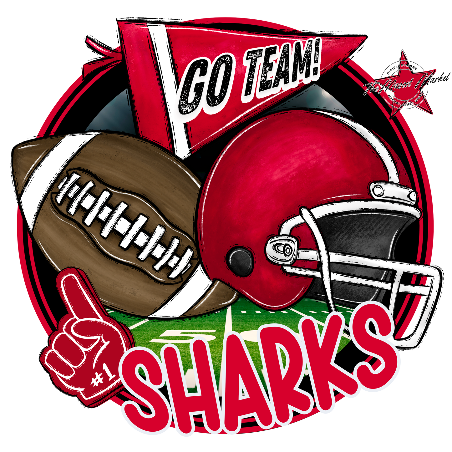 Sharks Circle Football Design-Red