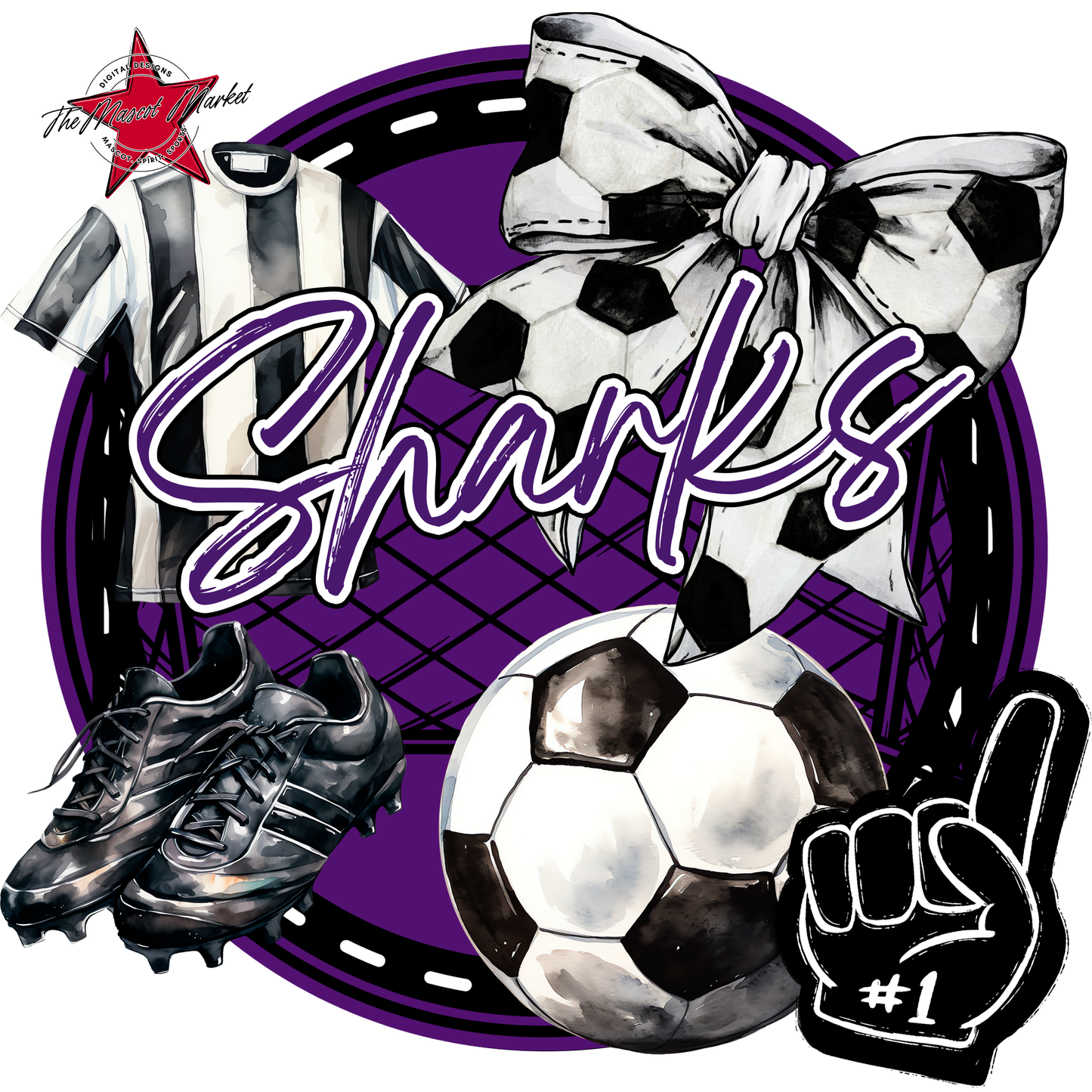 Sharks Circle Soccer Design-Purple