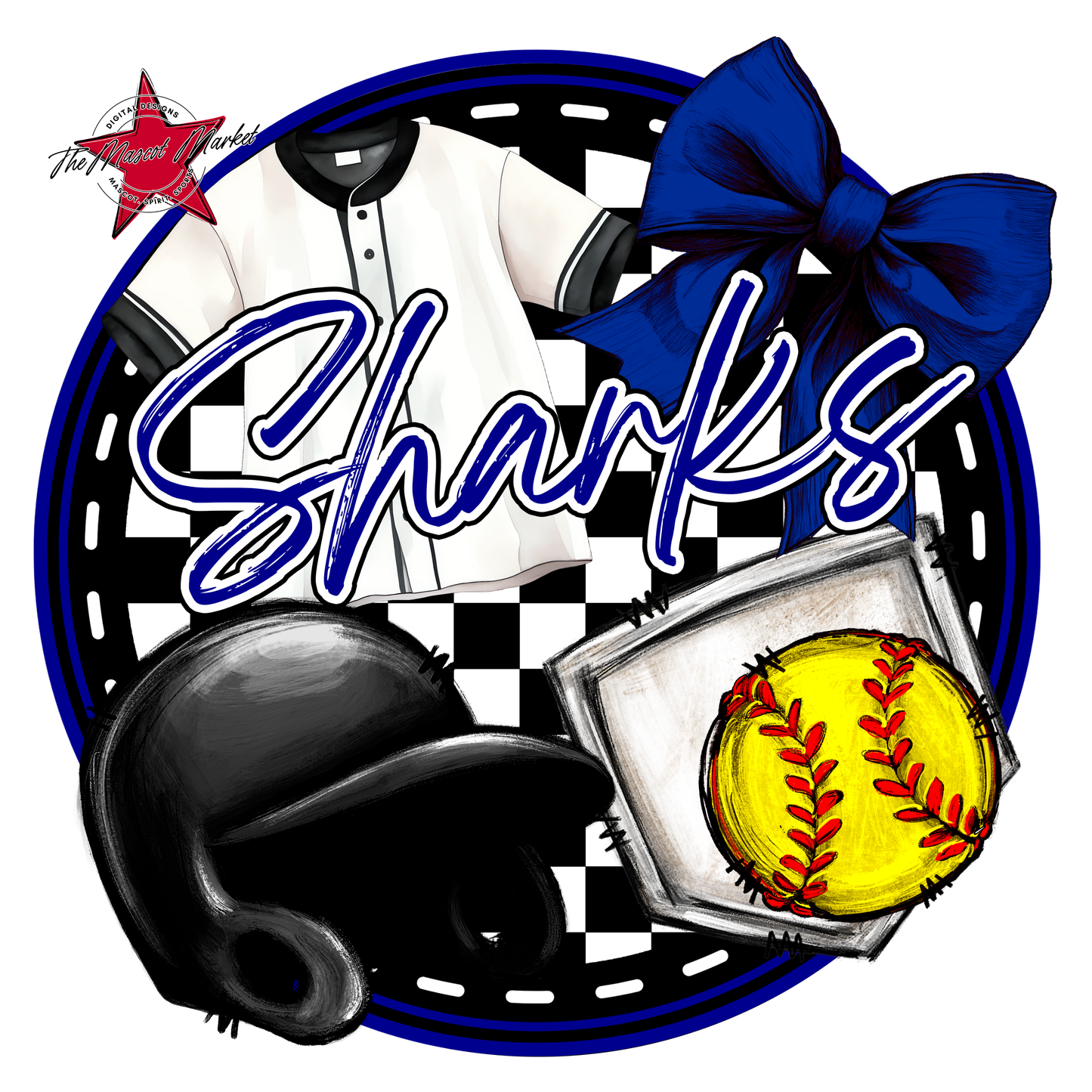 Sharks Circle Softball Design-Blue