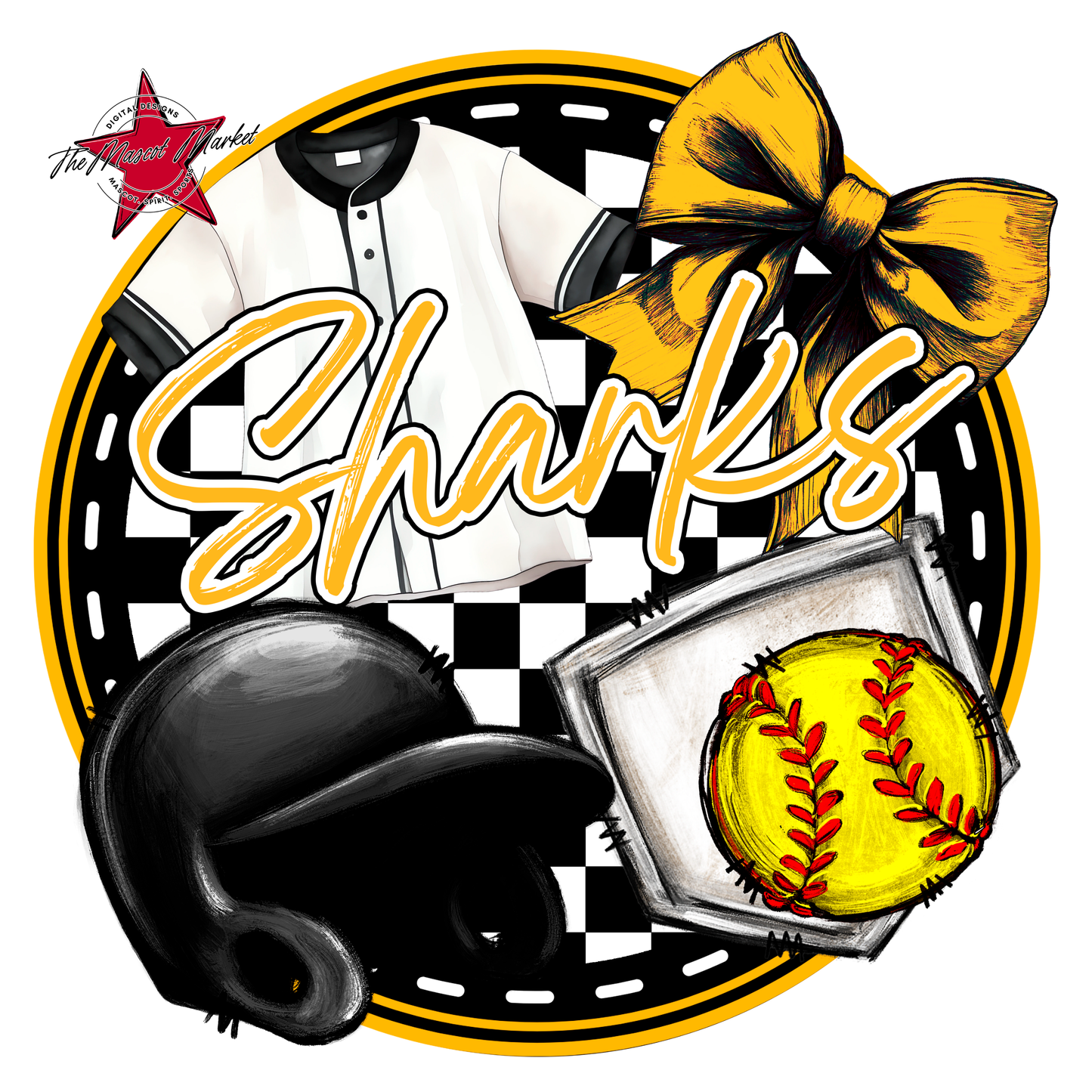 Sharks Circle Softball Design-Yellow