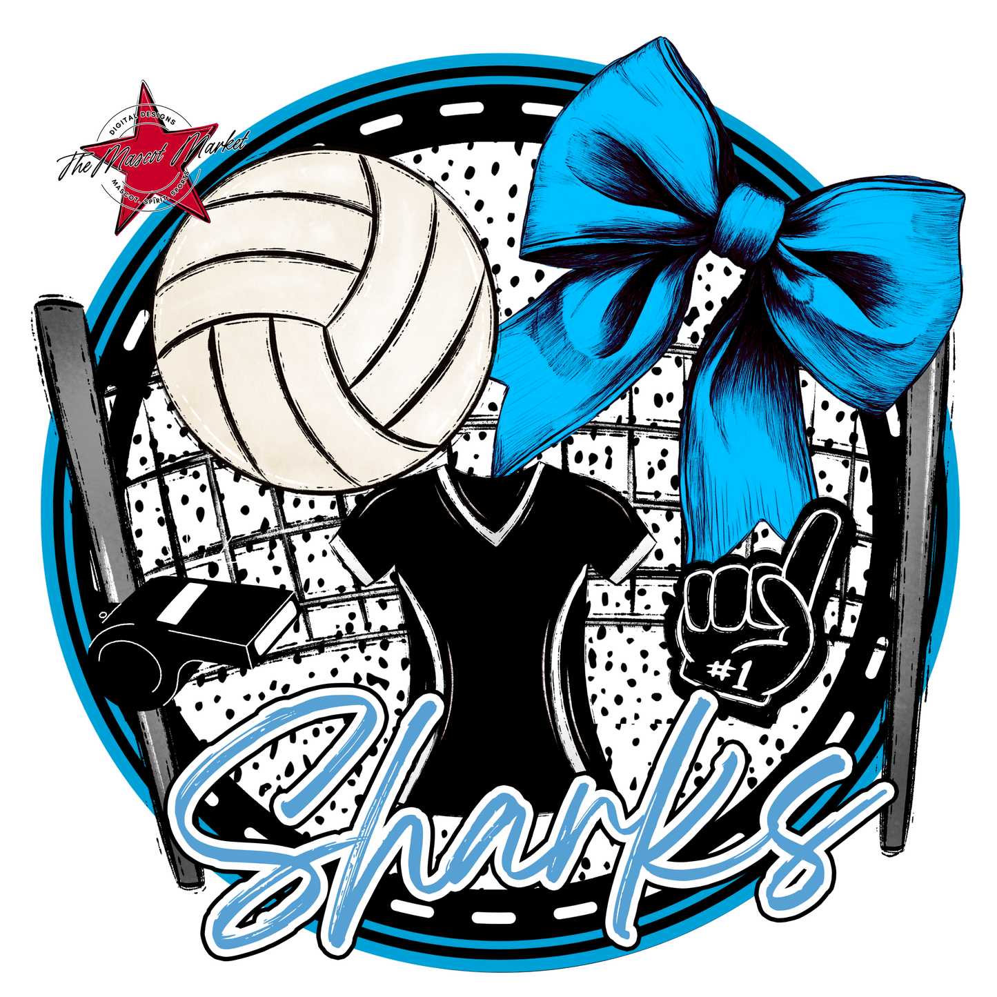 Sharks Circle Volleyball Design-Carolina Blue