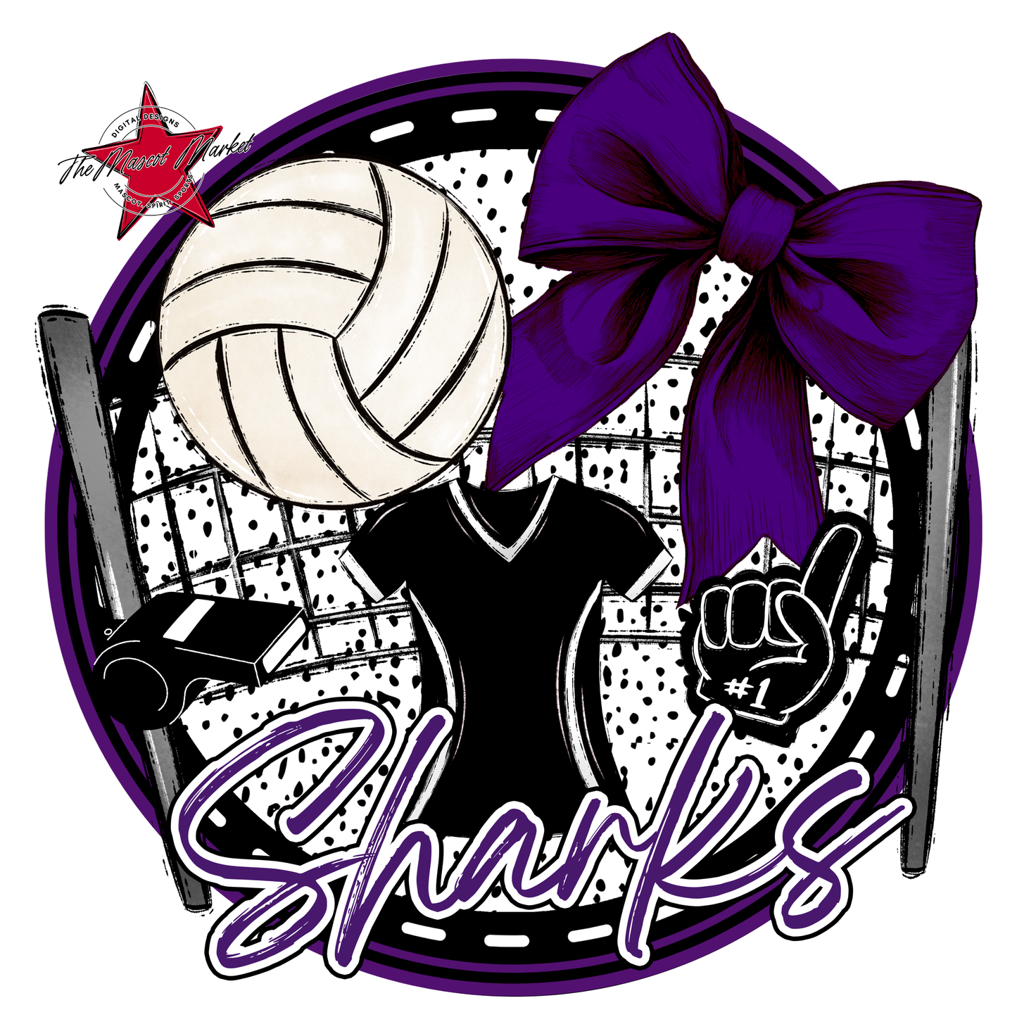 Sharks Circle Volleyball Design-Purple