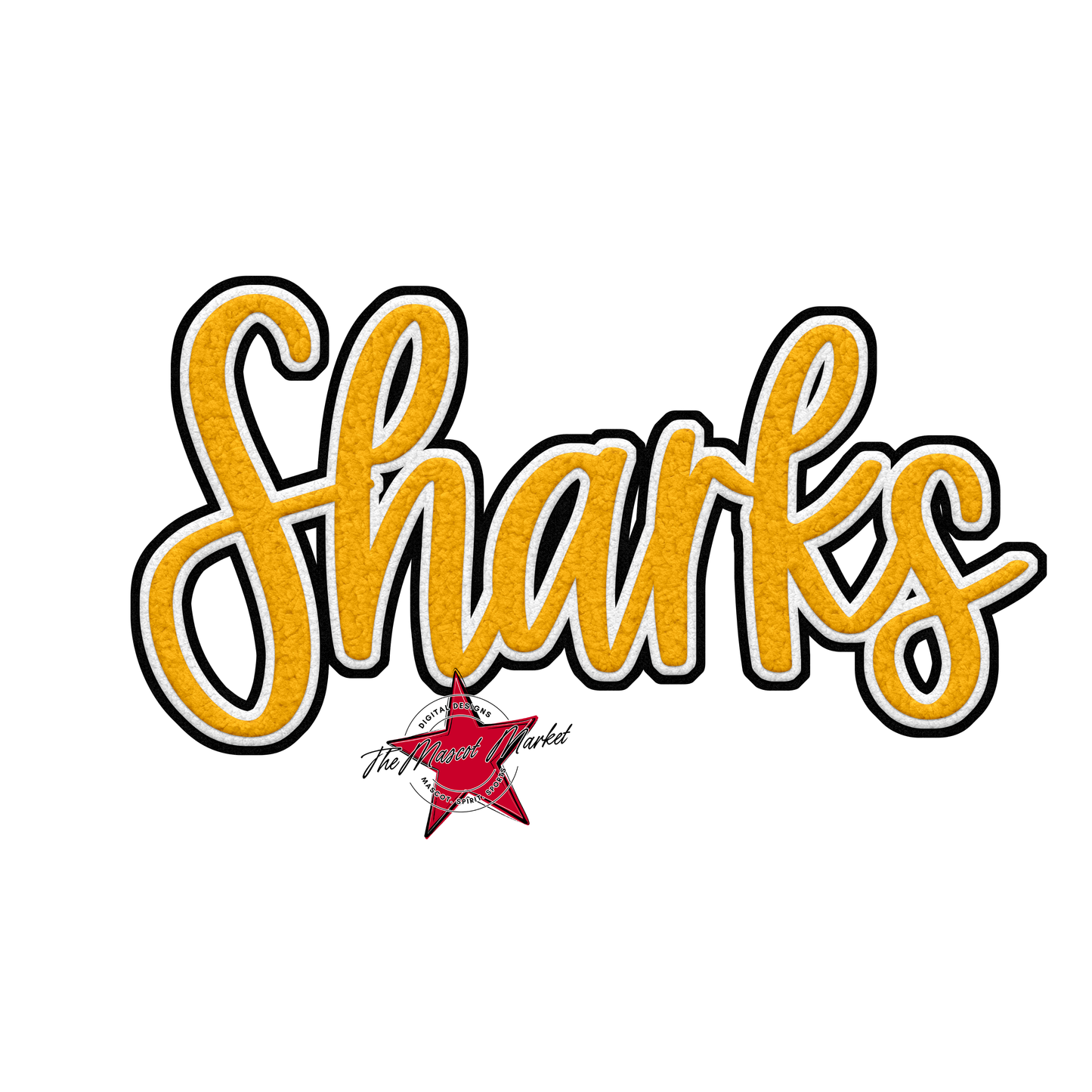 Sharks Faux Chenille Patch-Yellow