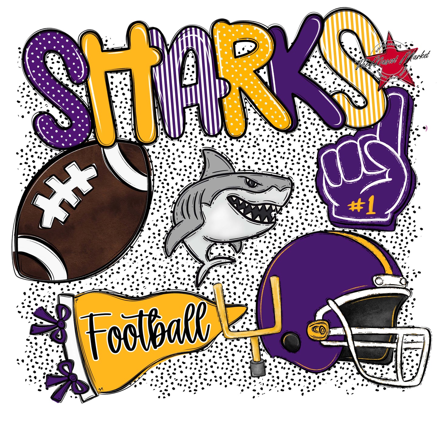 Sharks Football Spirit-Purple & Yellow