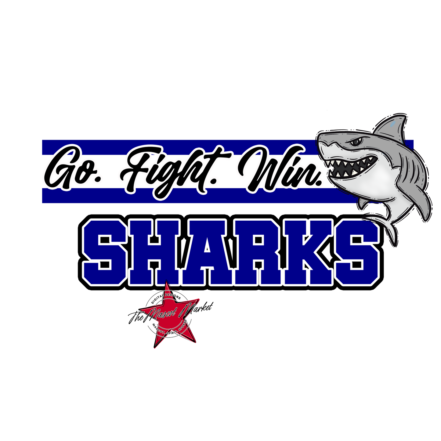 Sharks Go Fight Win Mascot Lines-Blue