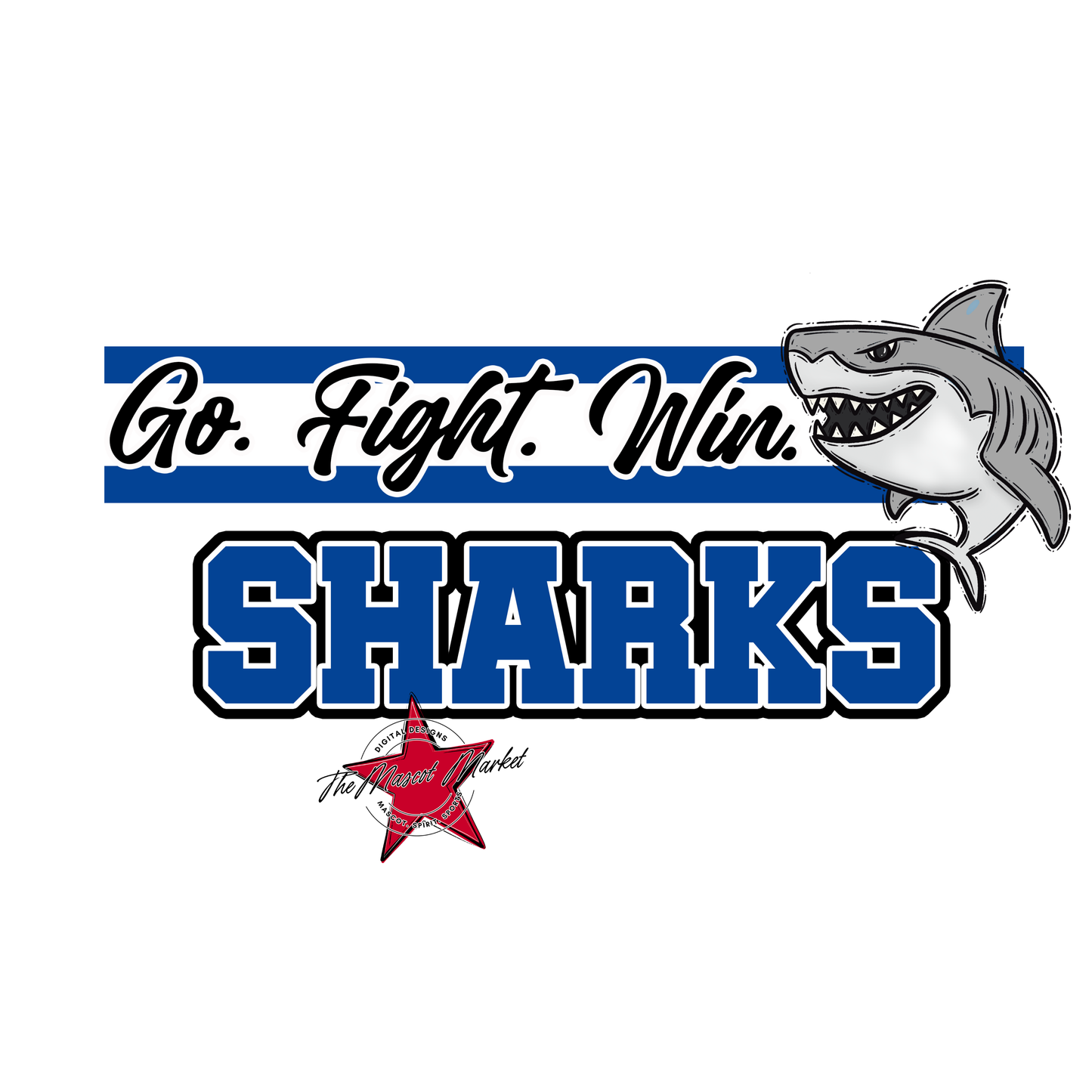 Sharks Go Fight Win Mascot Lines-Off Blue