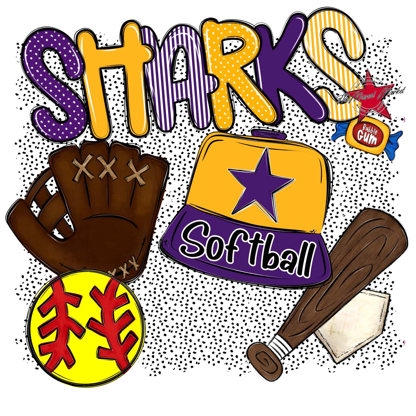 Sharks Softball Spirit-Purple & Yellow