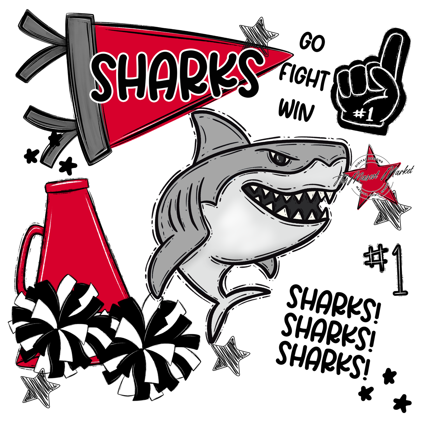Sharks Spirit Design-Red